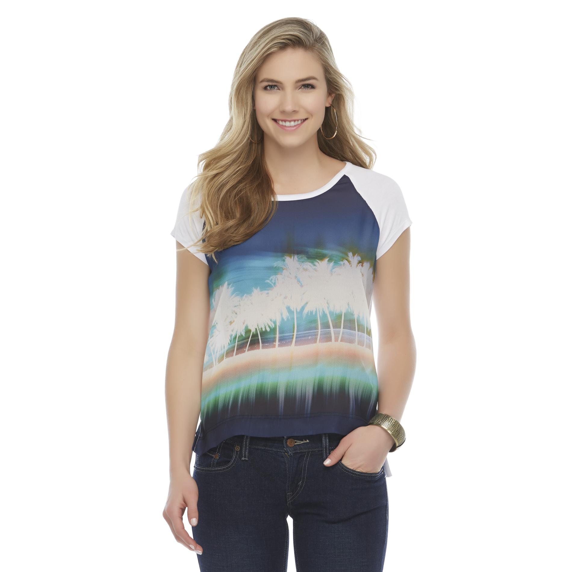Attention Women's Mixed-Media T-Shirt - Palm Trees