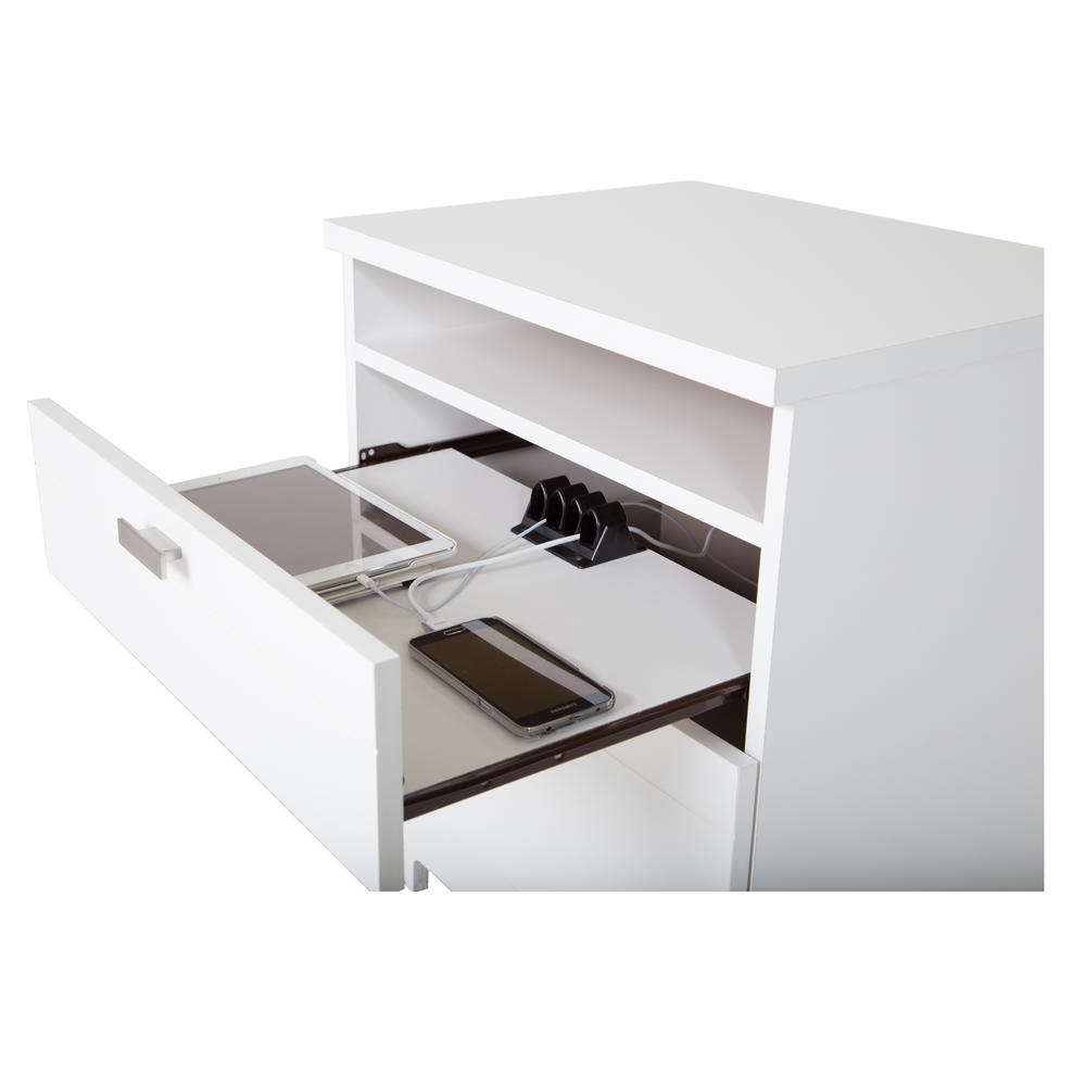 South Shore Reevo Night Stand with Drawers and Cord Catcher, Pure White
