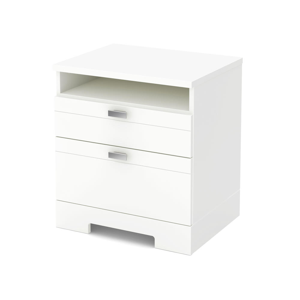 South Shore Reevo Night Stand with Drawers and Cord Catcher, Pure White