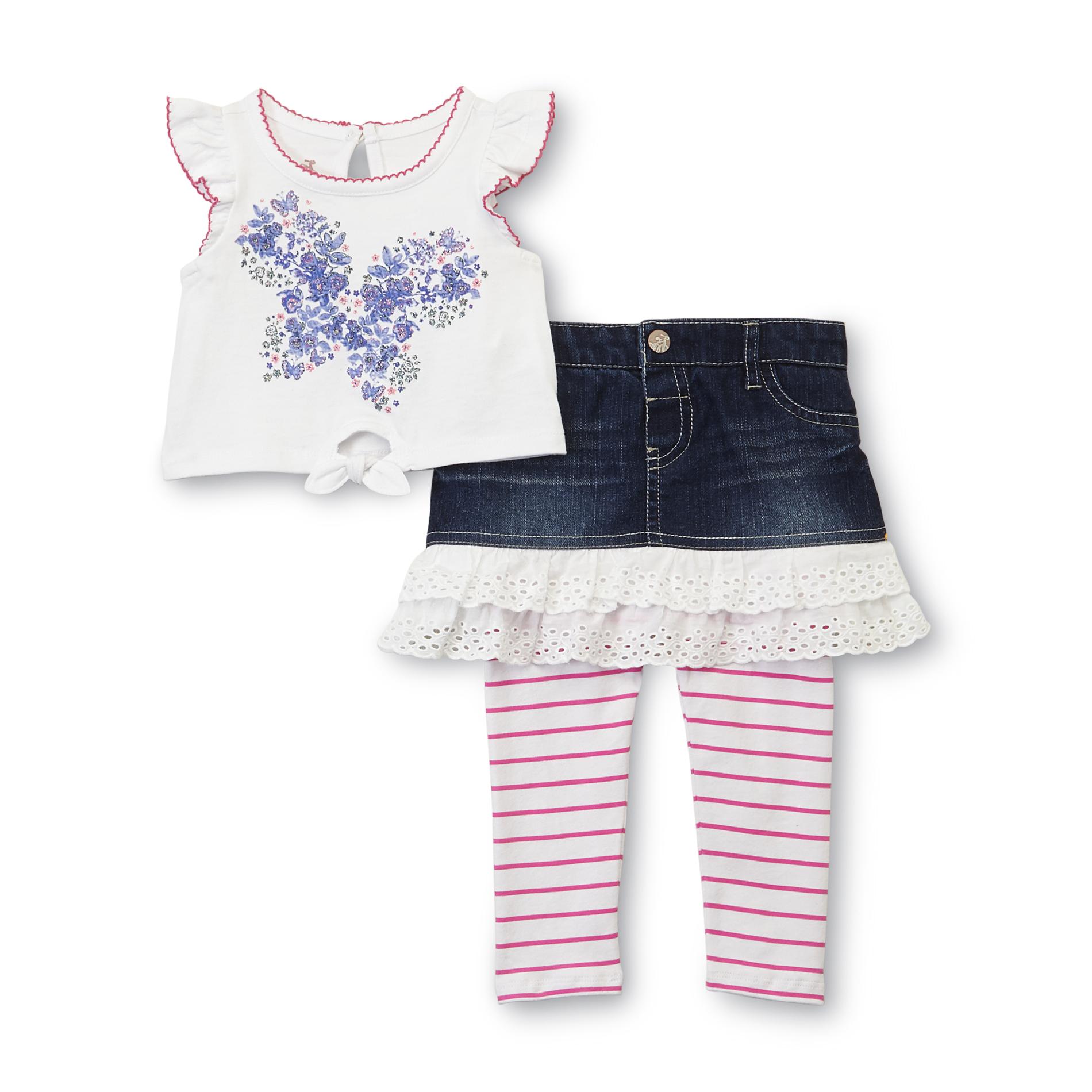 Route 66 Baby Infant & Toddler Girl's Graphic Top & Denim Skirt Leggings