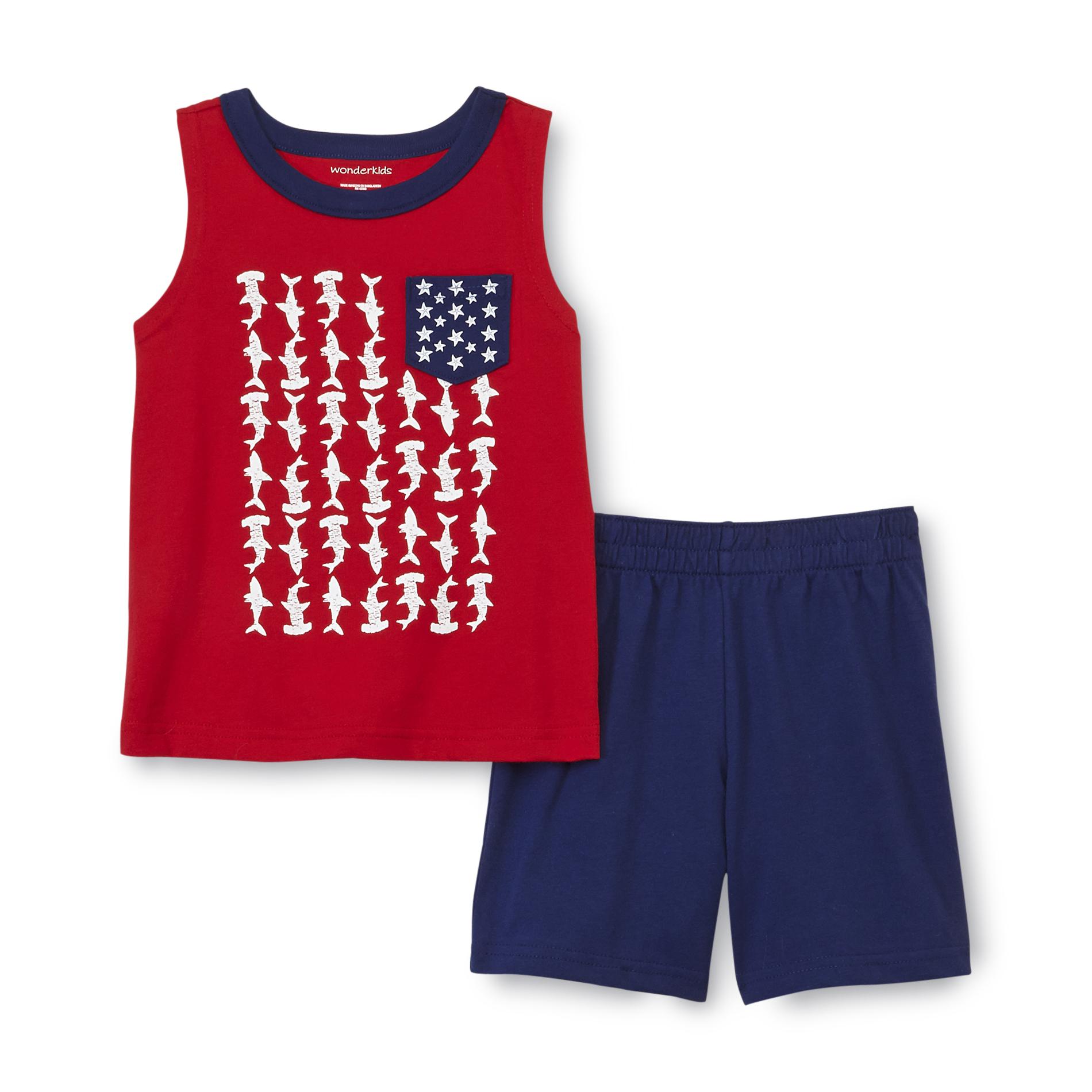 WonderKids Infant & Toddler Boy's Pocket Tank Top & Shorts - Sharks Flag