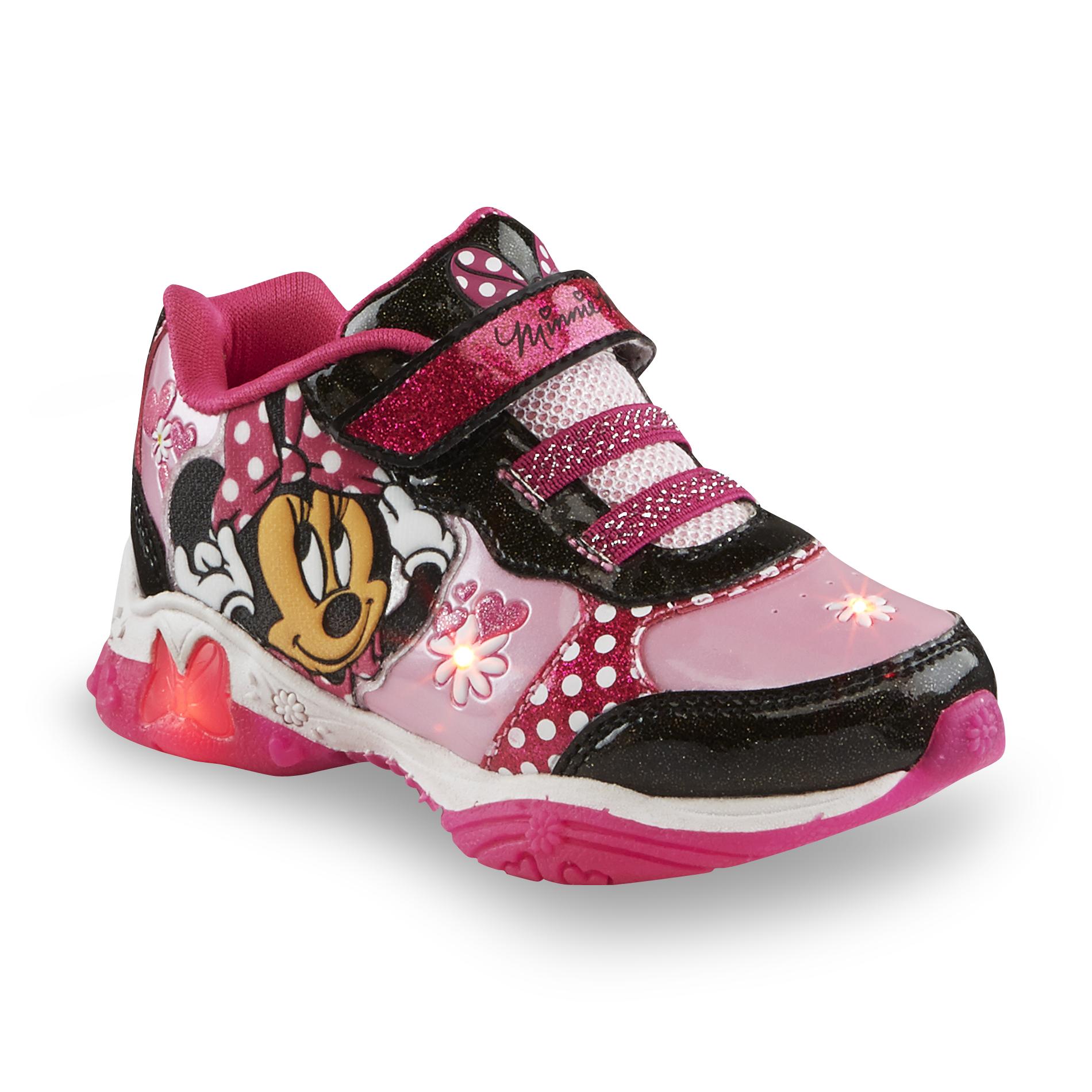 Disney Minnie Mouse Toddler Girl's Pink/Black/White Light-Up Sneaker