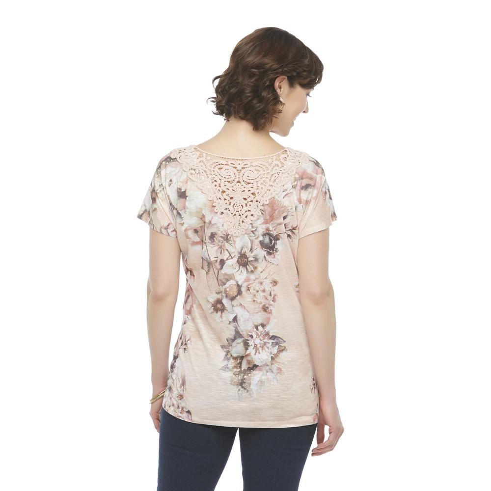 Laura Scott Women's Lace Inset T-Shirt - Floral