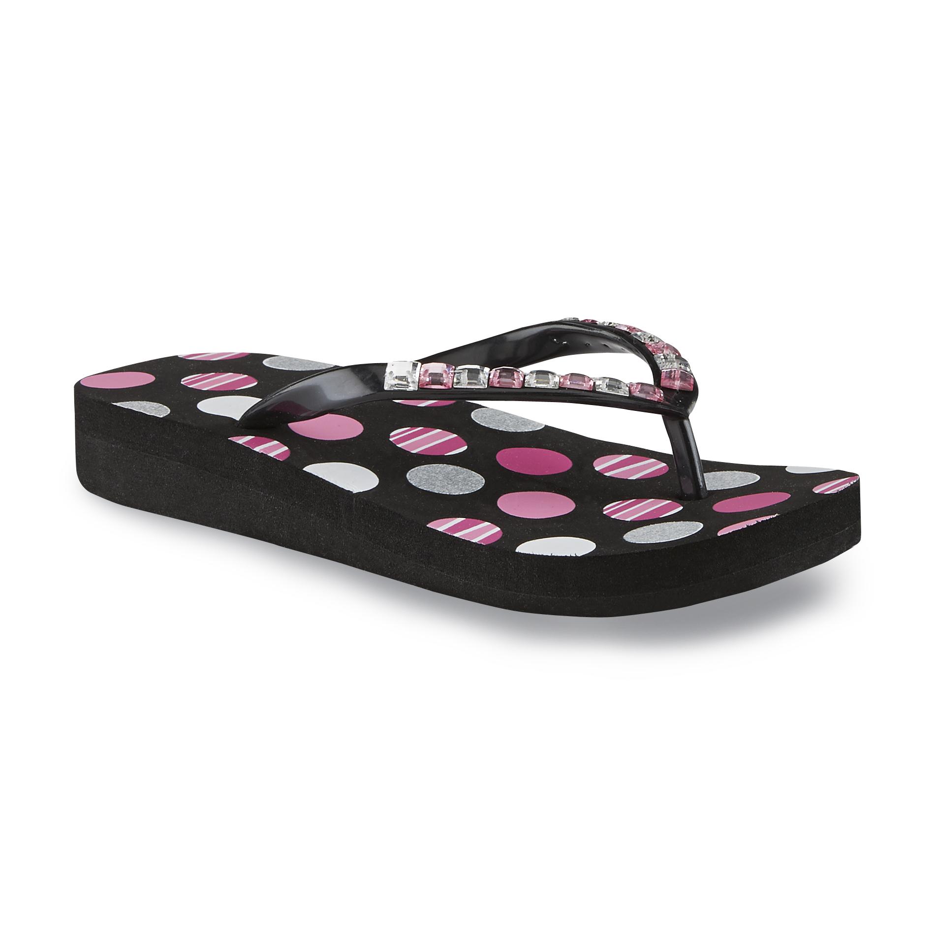 Island Club Girl's Des Jewel Black/Pink/Polka Dot Flip-Flop Sandal