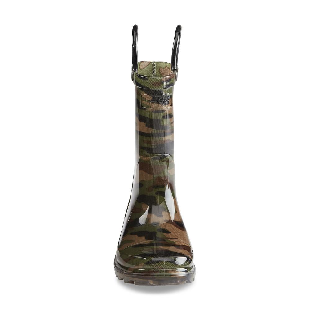 Western Chief Boy's Lighted Camo Green/Camouflage Light-Up Rain Boot