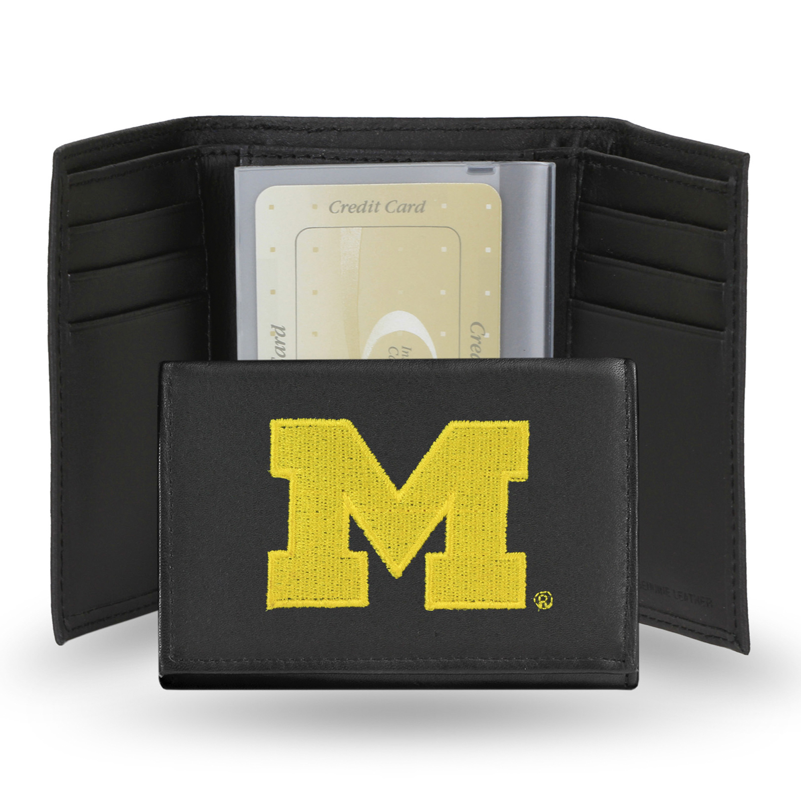Rico Michigan Wolverines Men's Black Leather Tri-fold Wallet