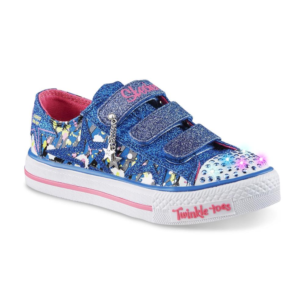 Skechers Girl's Twinkle Toes Glitter N Glitz Blue/Pink Light-Up Shoe