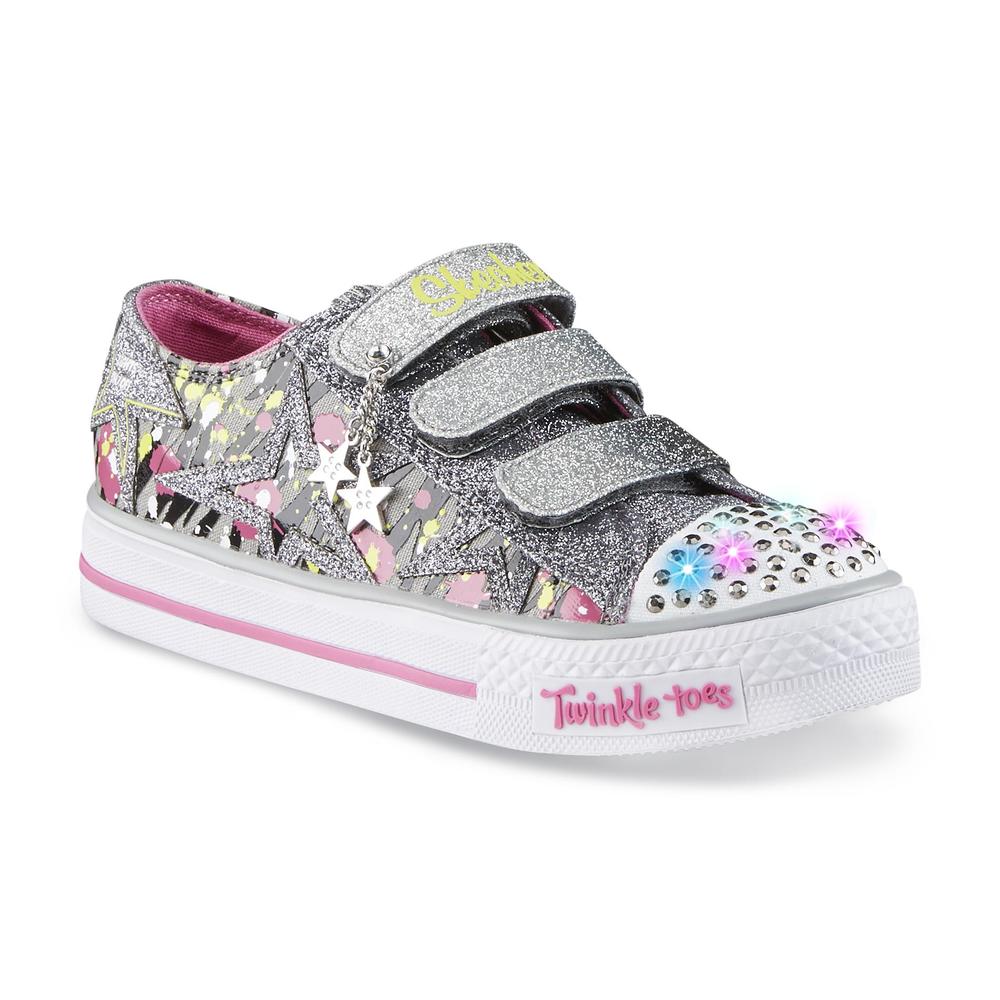 Skechers Girl's Twinkle Toes Glitter N Glitz Silver/Pink Light-Up Shoe