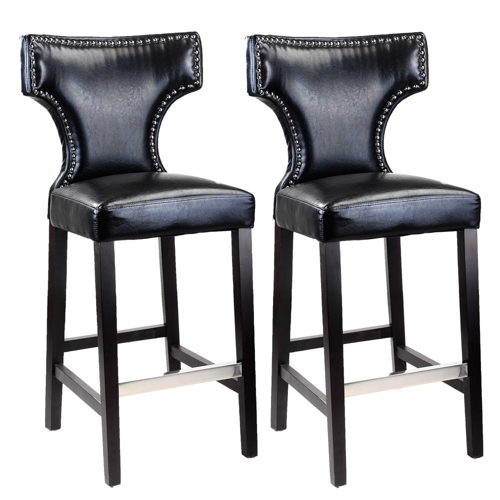CorLiving Kings Bar Height Barstool in Bonded Leather with Metal Studs  set of 2
