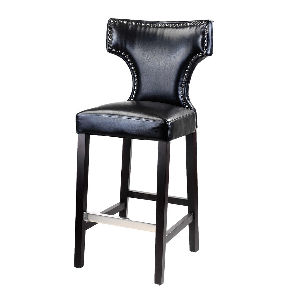 CorLiving Kings Bar Height Barstool in Bonded Leather with Metal Studs  set of 2