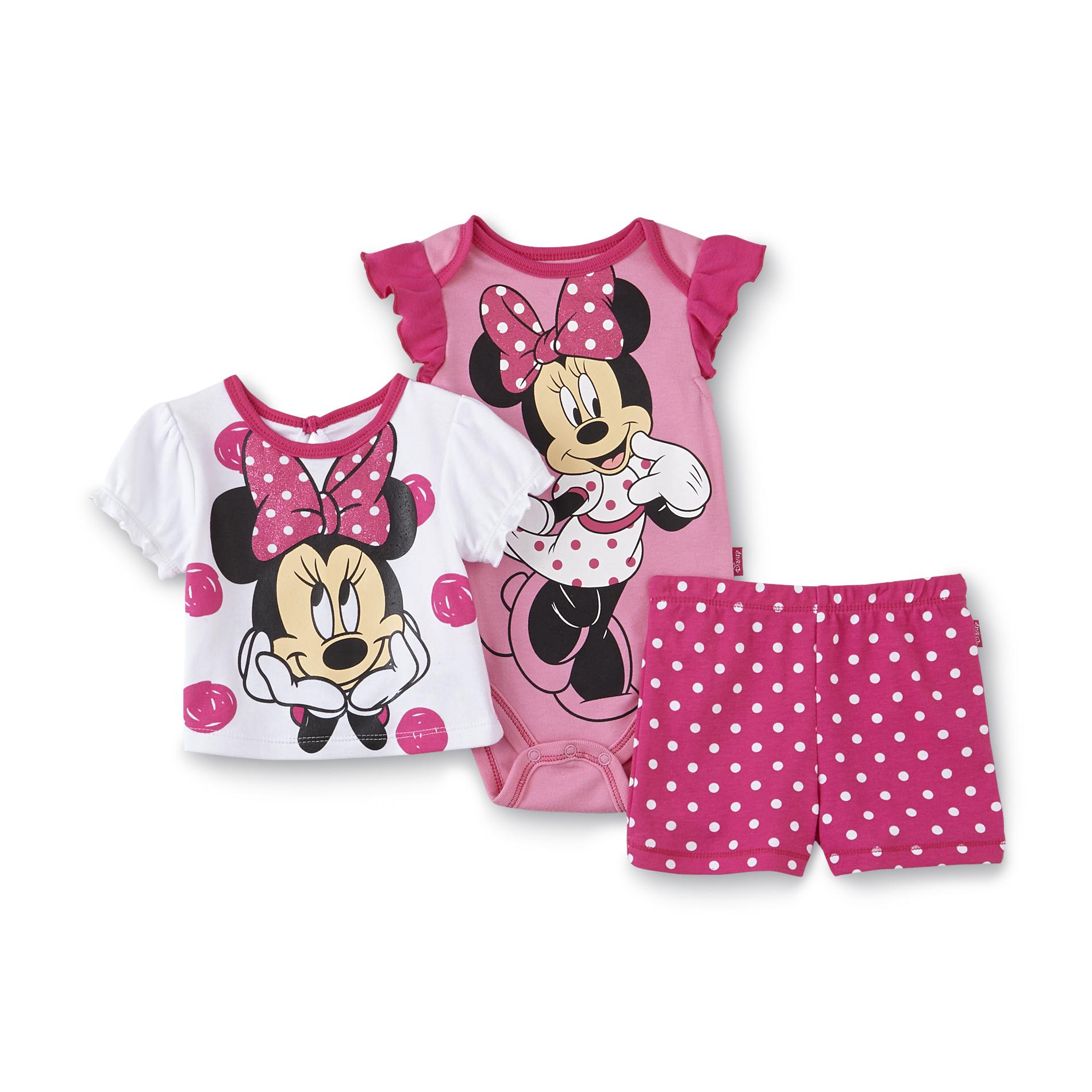 Disney Newborn Girl's T-Shirt  Bodysuit & Shorts - Minnie Mouse
