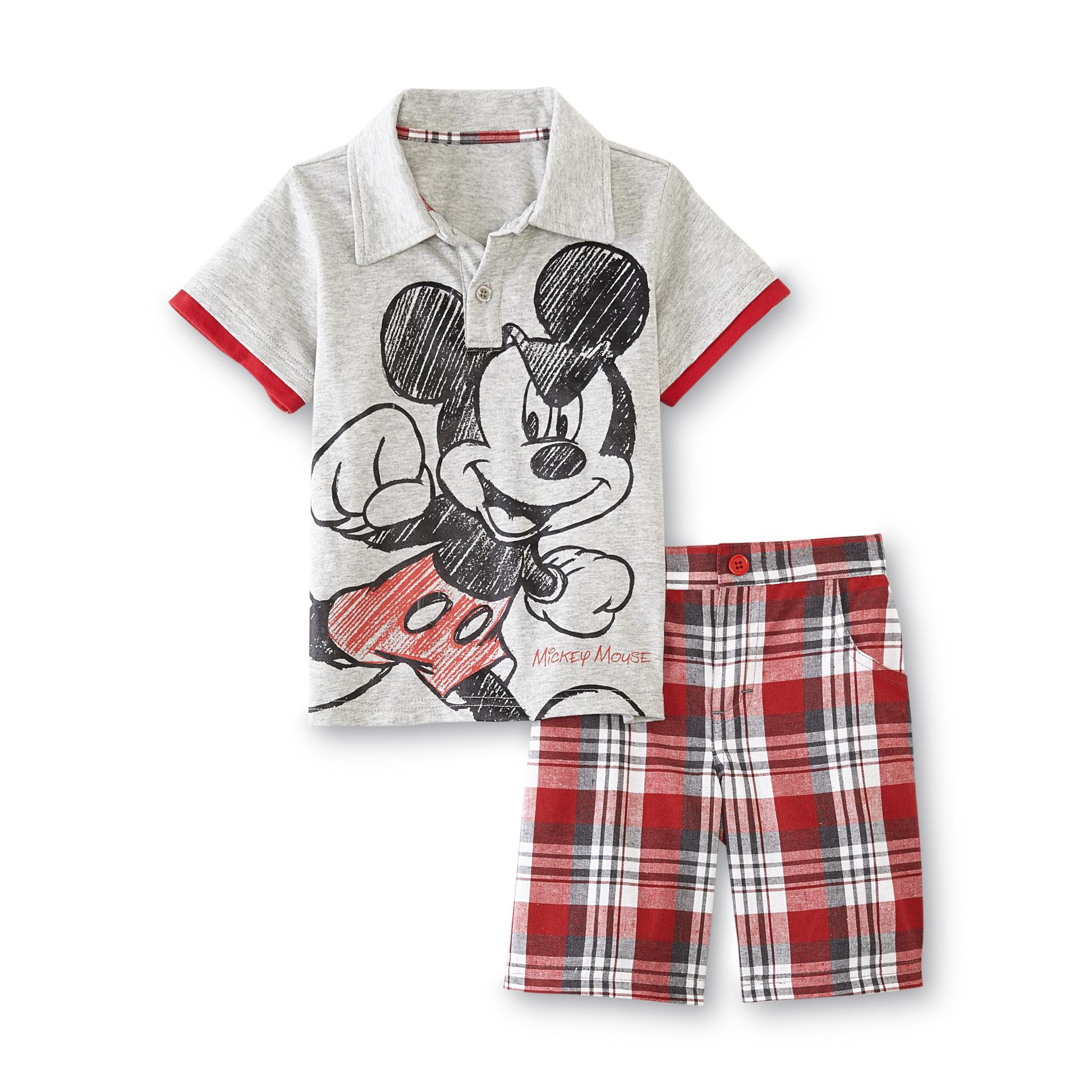 Disney Mickey Mouse Infant & Toddler Boy's Graphic Polo Shirt & Shorts - Plaid
