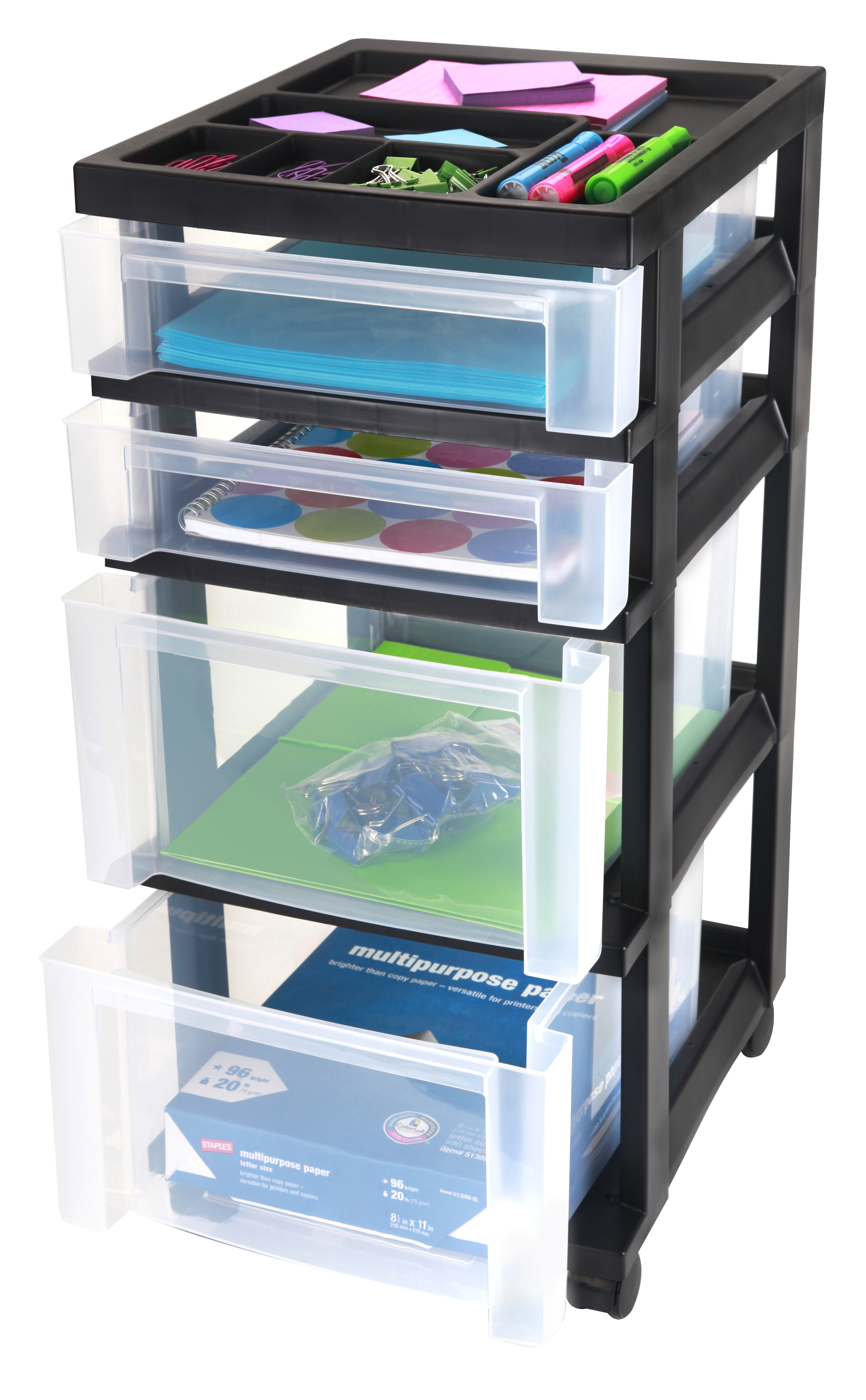 Iris 4 Drawer Rolling Storage Cart With Organizer Top Pack 2 Black
