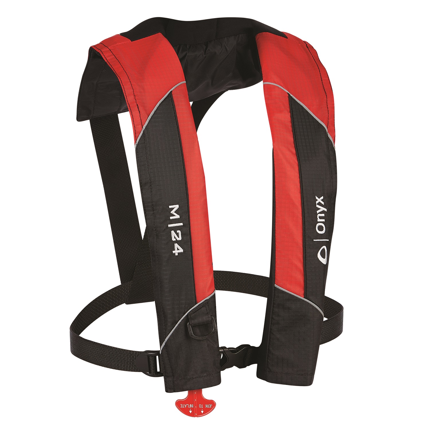 Onyx Outdoor M-24 Manual Inflatable Life Jacket-Red, Black Onyx Outdoor M-24 Manual Inflatable Life Jacket-Red, Black
