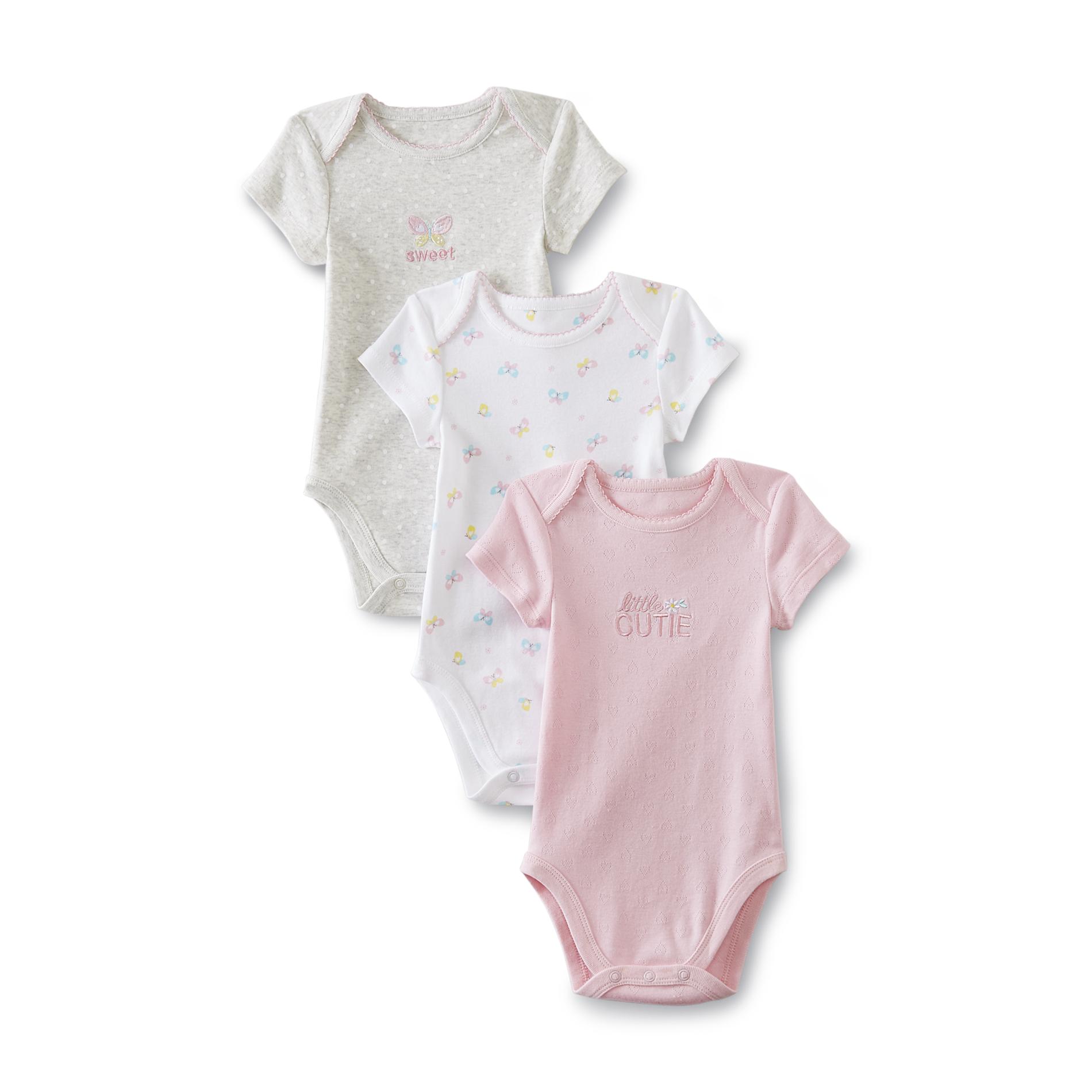 Small Wonders Newborn Girl's 3-Pack Short-Sleeve Bodysuits - Butterfly