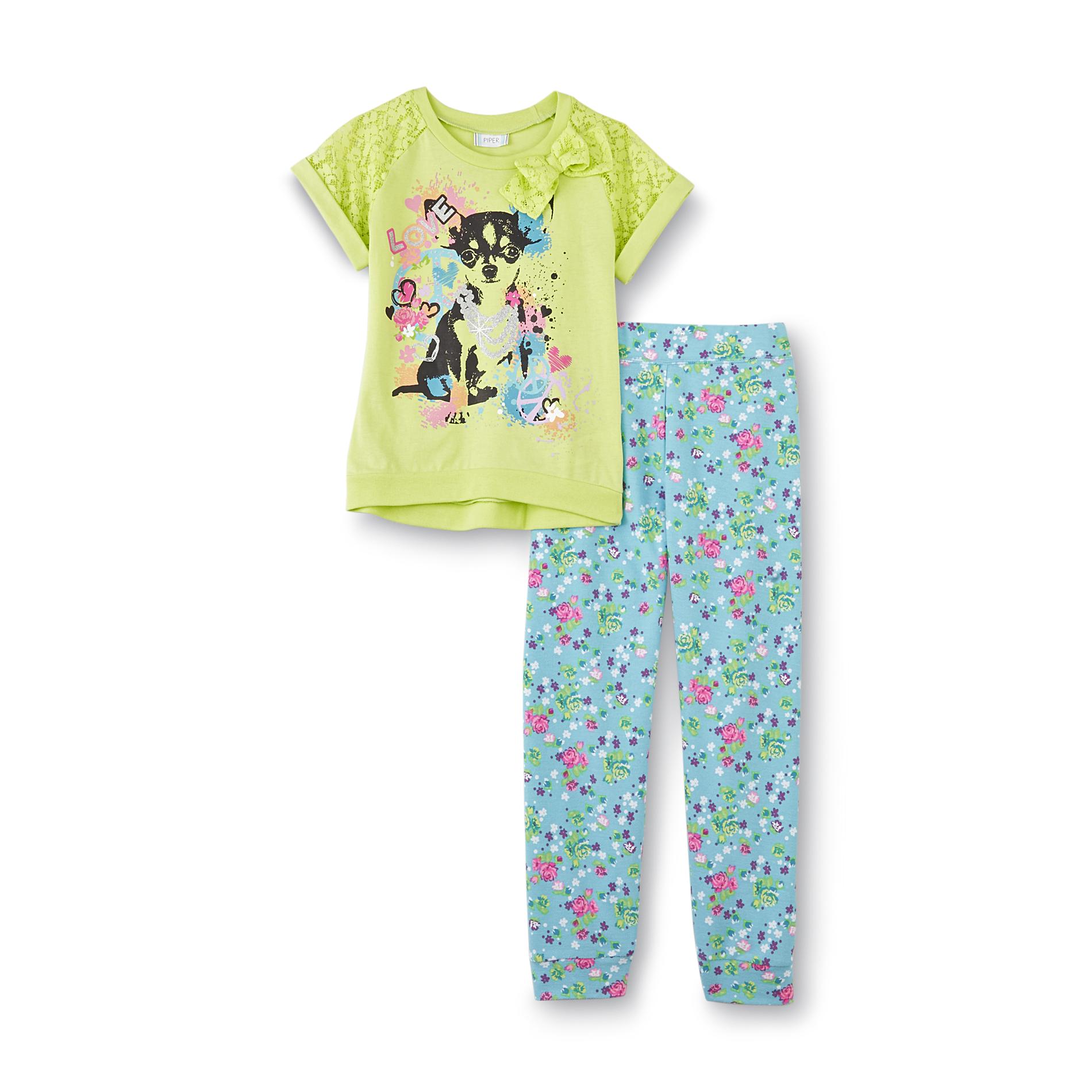 Piper Girl's Graphic Top & Sweatpants - Dog