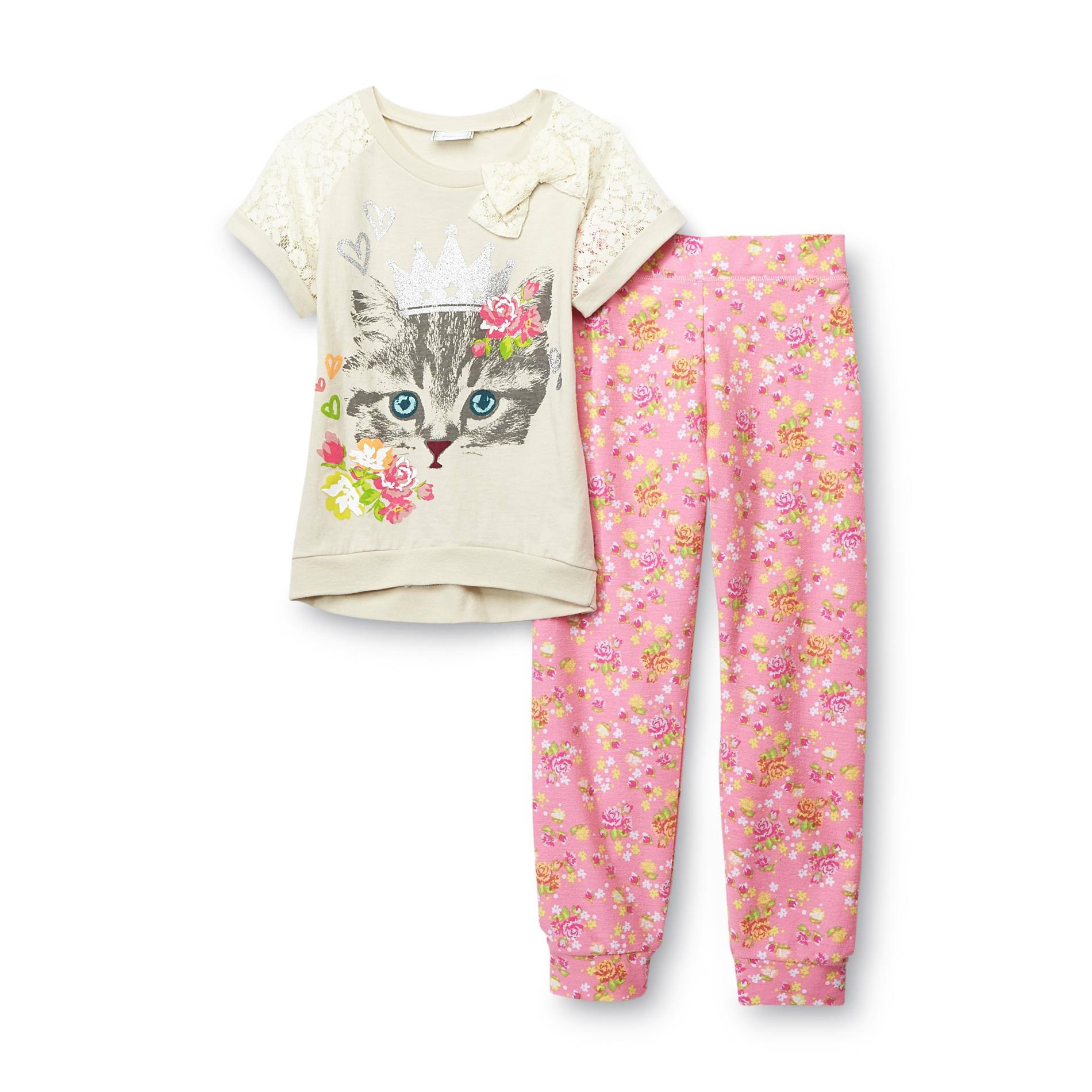 Piper Girl's Graphic Top & Sweatpants - Cat