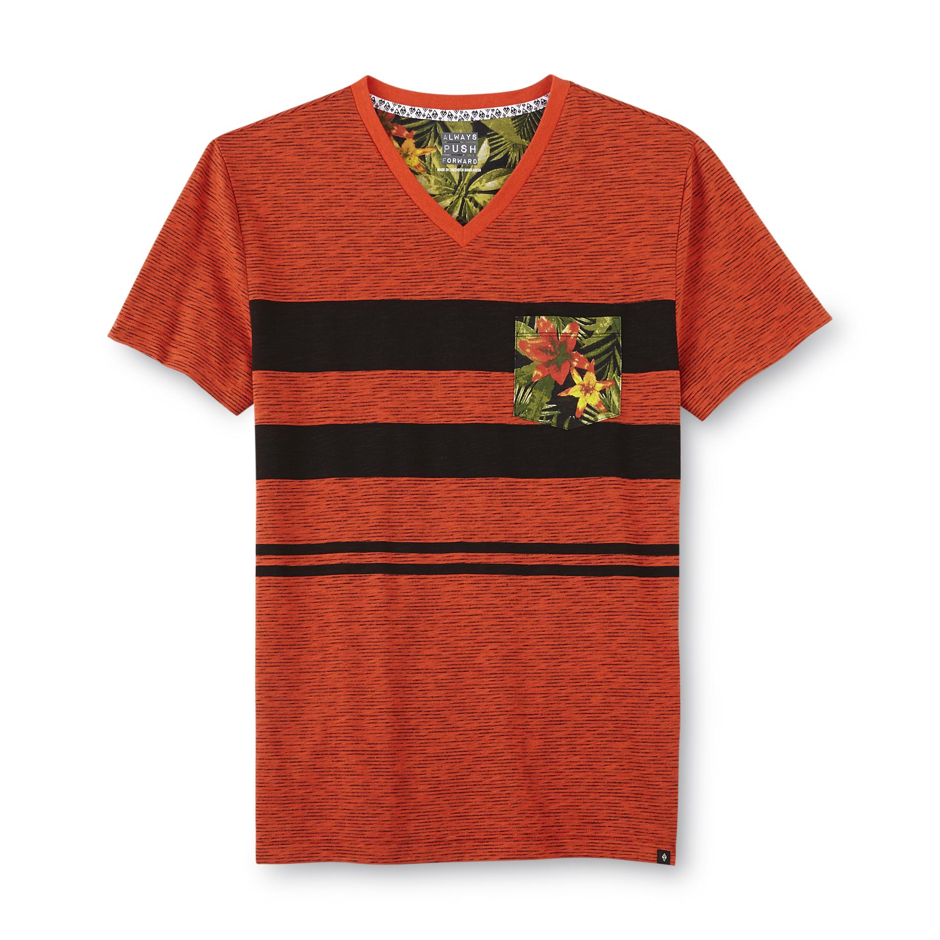 Always Push Forward Men's V-Neck Pocket T-Shirt - Striped Floral Print