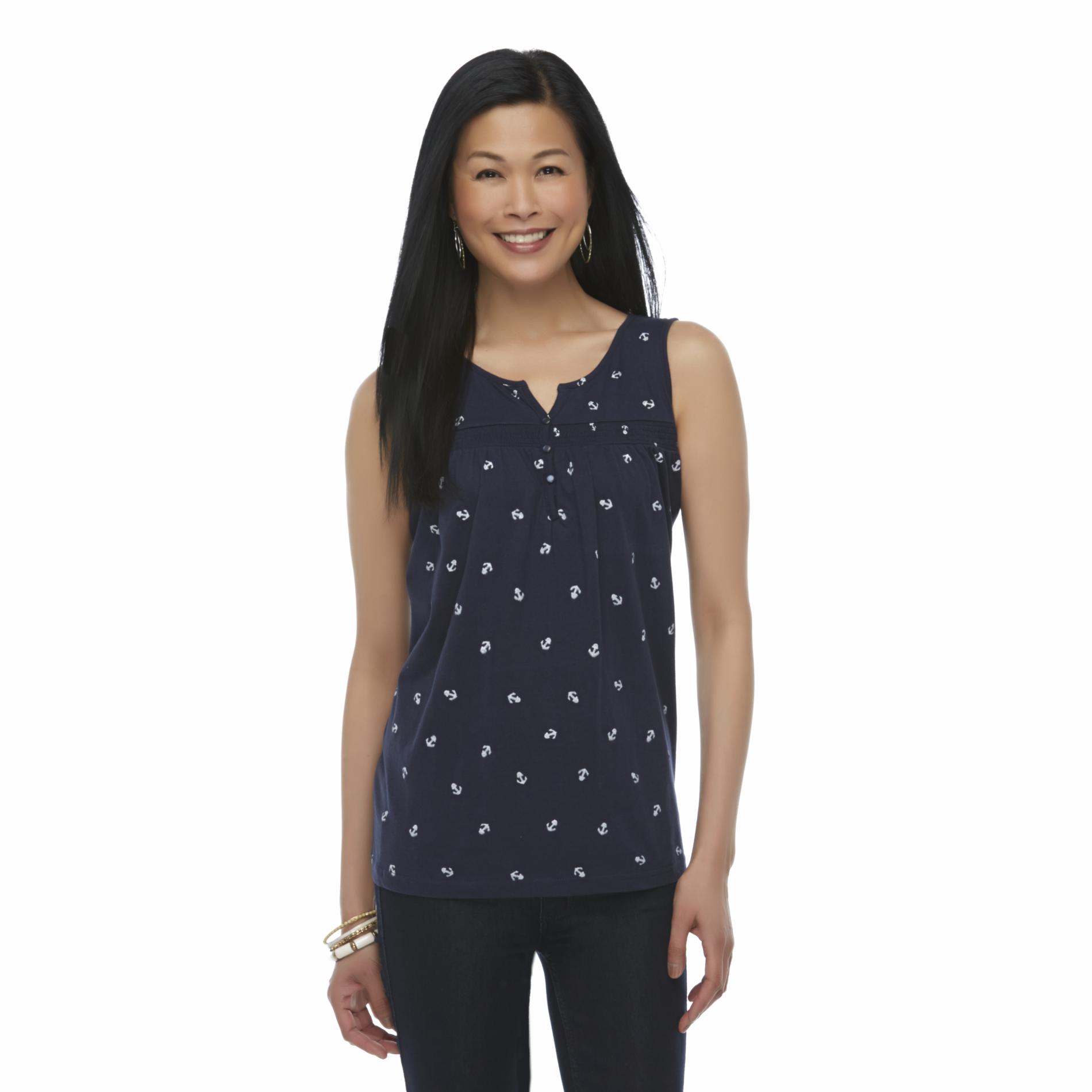 Basic Editions Women's Smocked Tank Top - Anchors