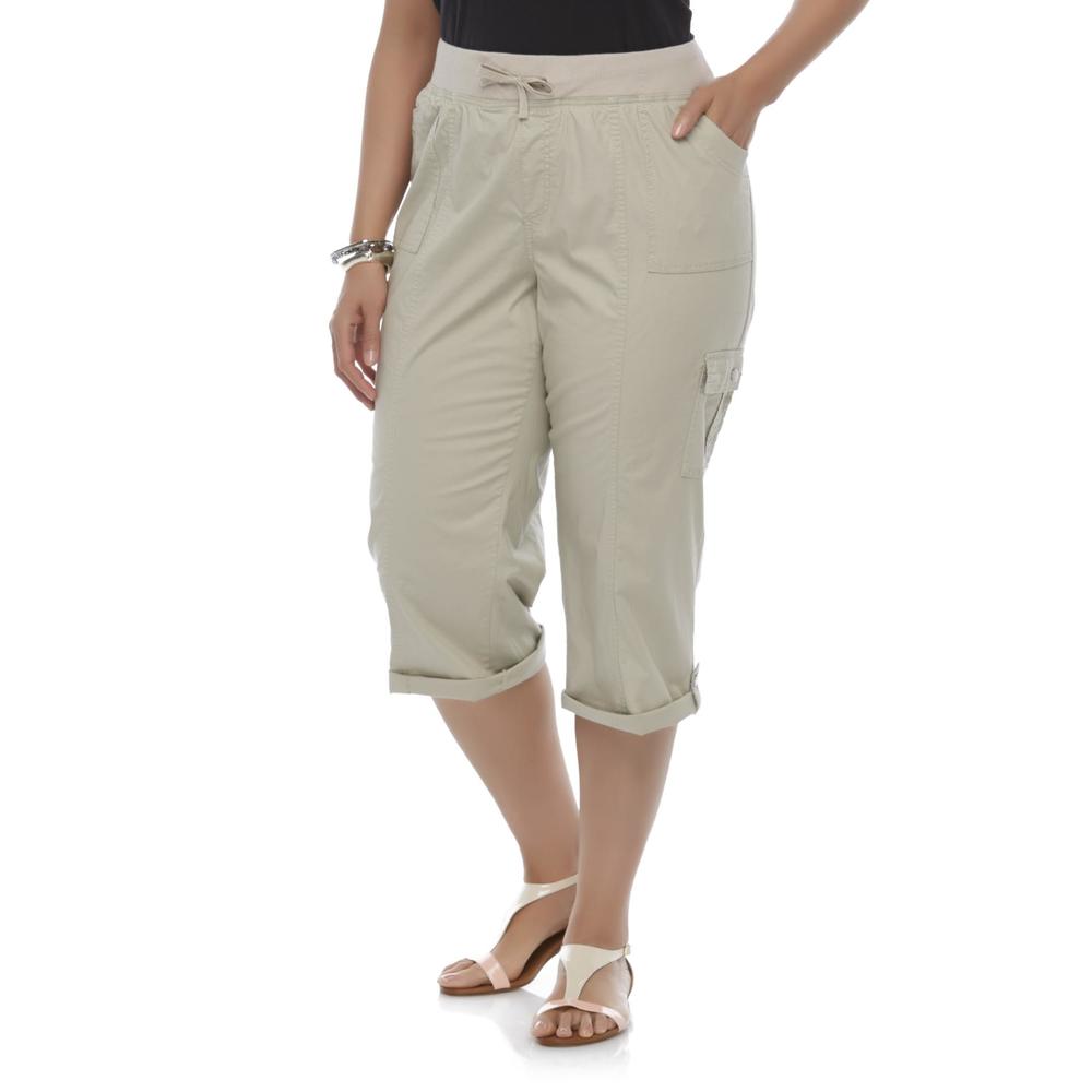 Basic Editions Women's Plus Cropped Cargo Pants