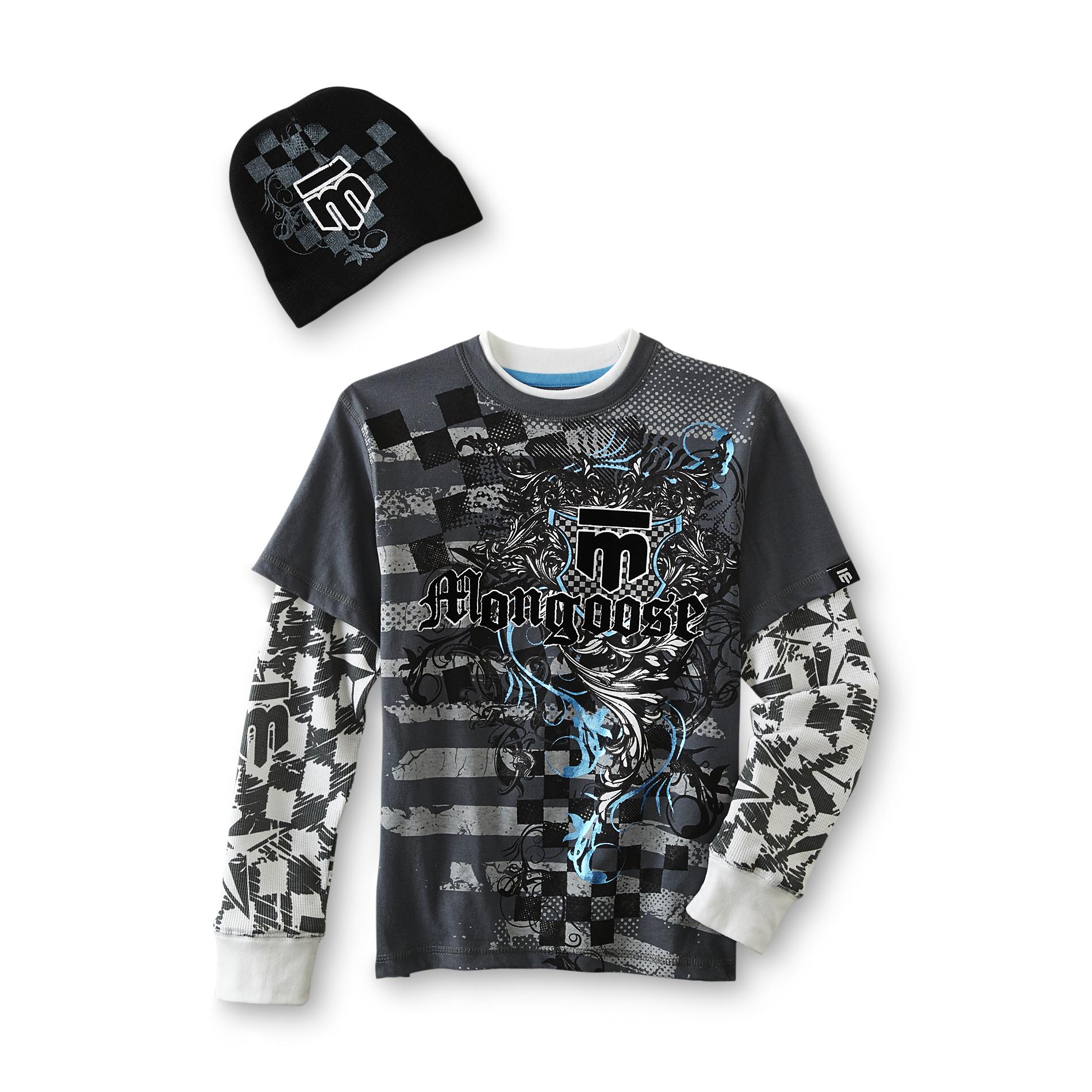 Mongoose Boy's Graphic Layered-Look Shirt & Beanie Hat - Tribal