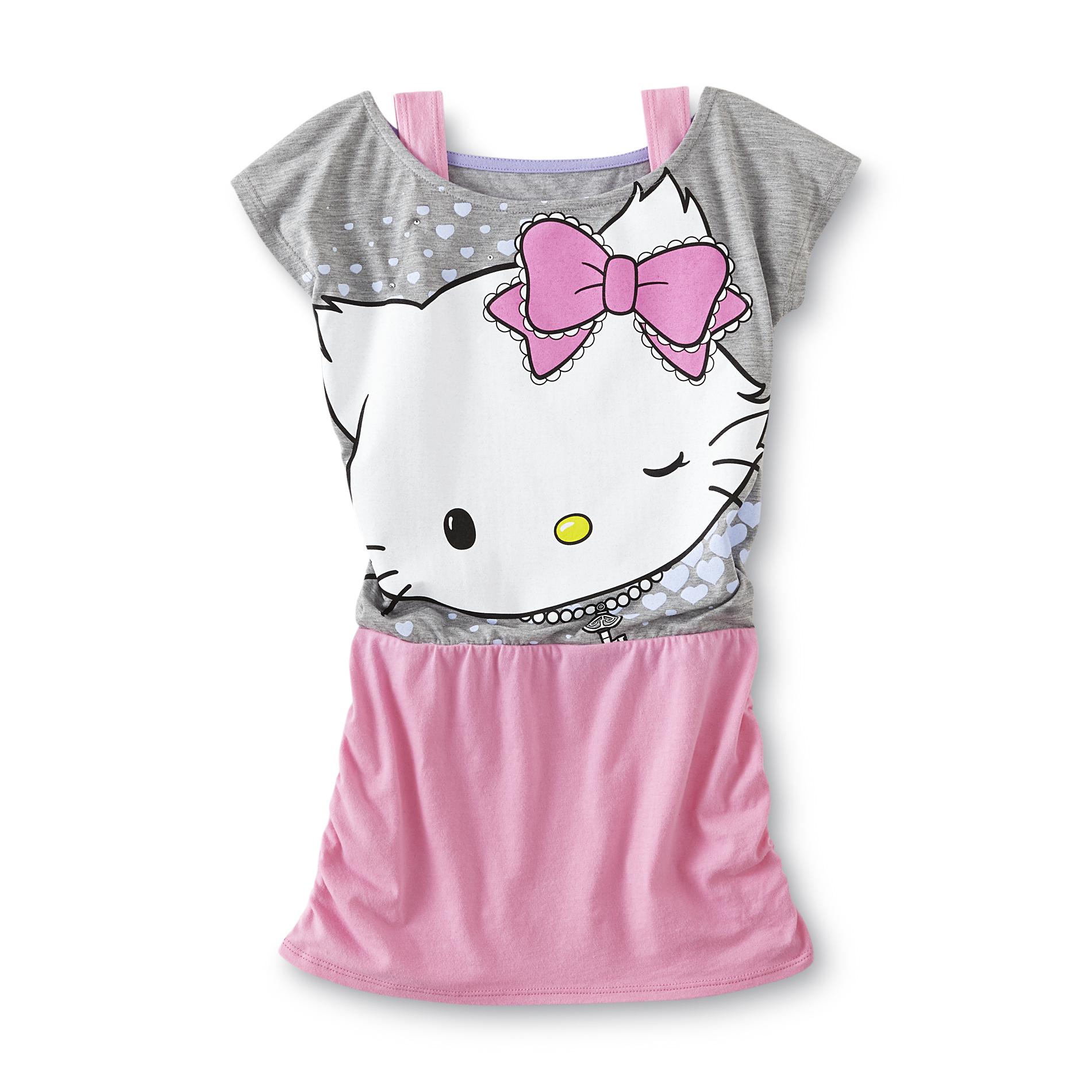 Sanrio Charmmykitty Girl's Layered-Look Graphic Shirtdress