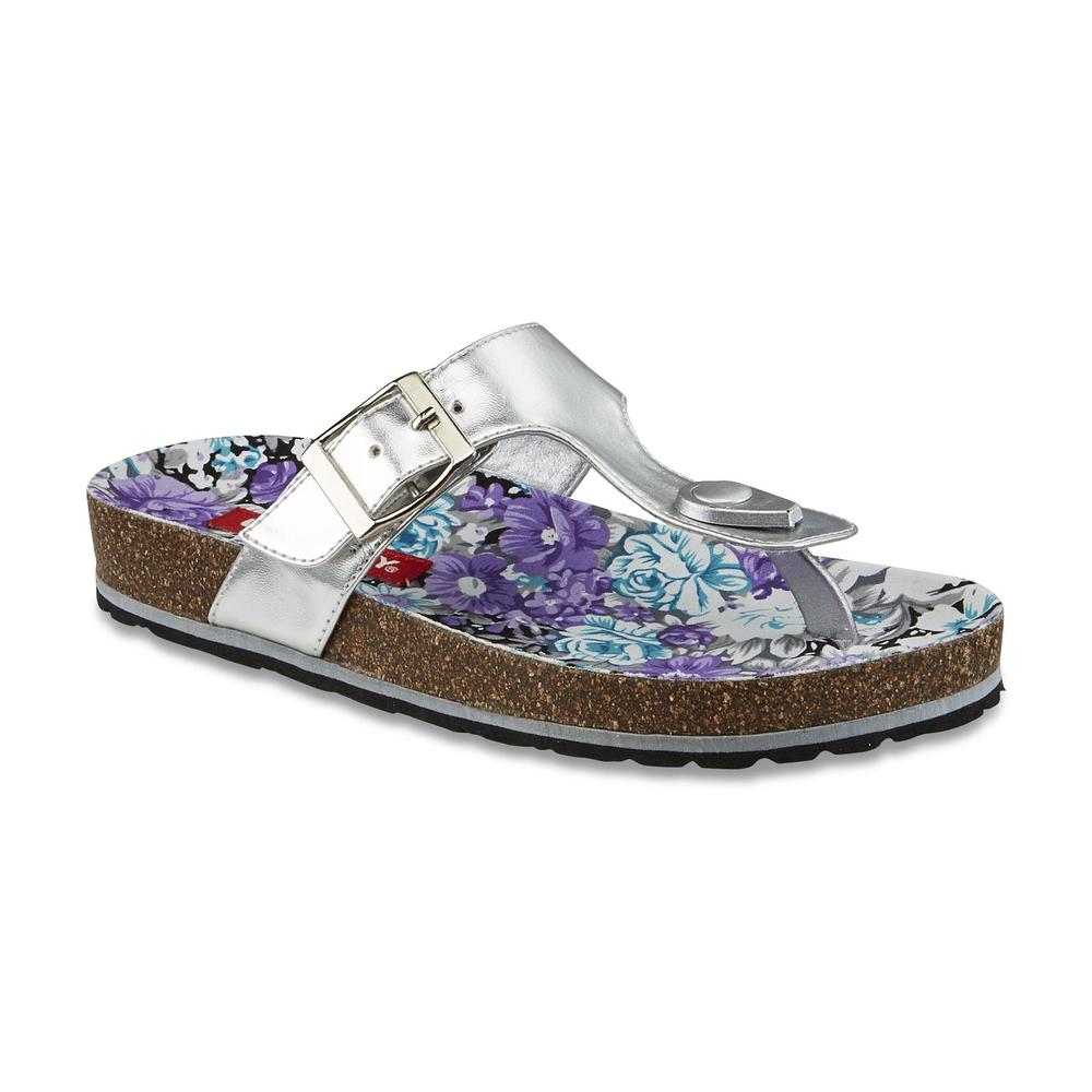 Unionbay Girl's Lilia Silver/Purple/Floral Print Thong Sandal