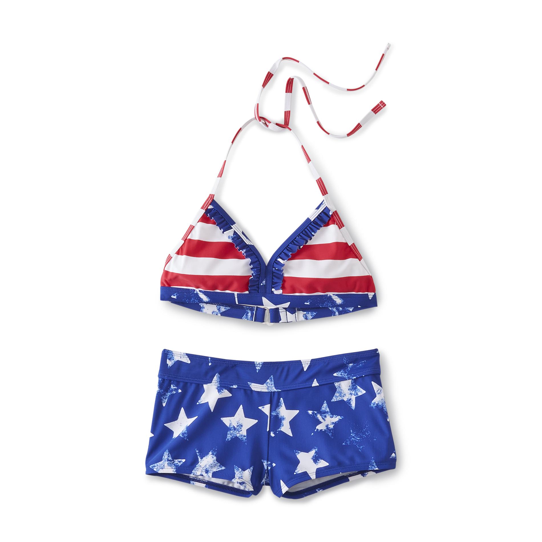 Joe Boxer Girl's Bikini Swim Top & Boy Shorts - American Flag