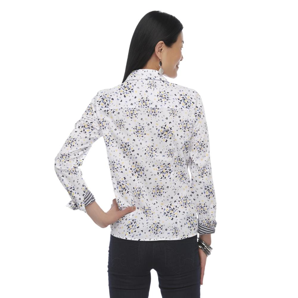 Basic Editions Women's Button-Front Blouse - Floral