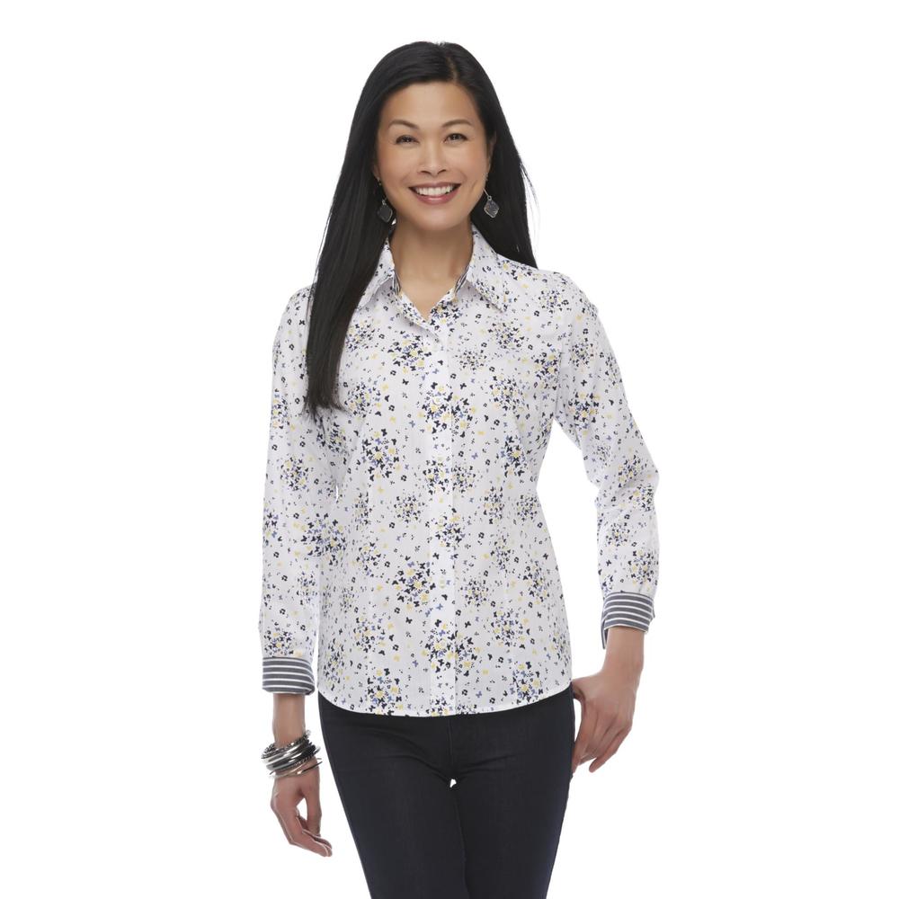Basic Editions Women's Button-Front Blouse - Floral