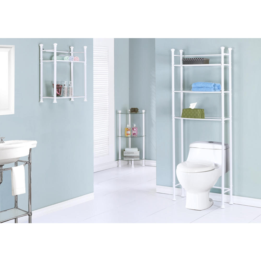 Monarch Specialties BATHROOM ACCENT - 26"H / WHITE METAL WITH TEMPERED GLASS