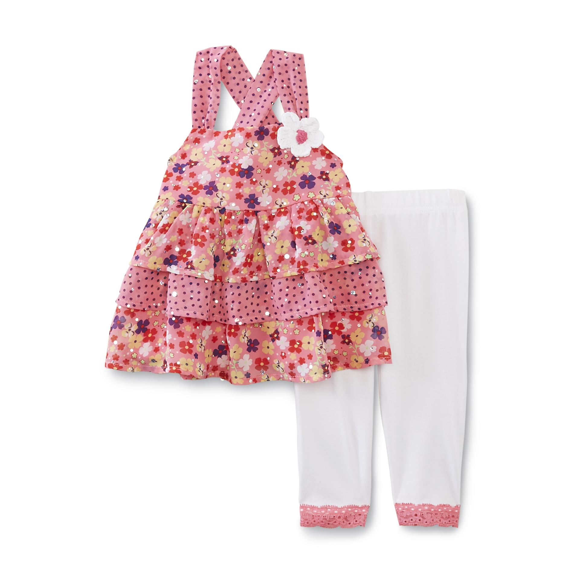 Small Wonders Newborn Girl's Tiered Dress & Leggings - Floral Print