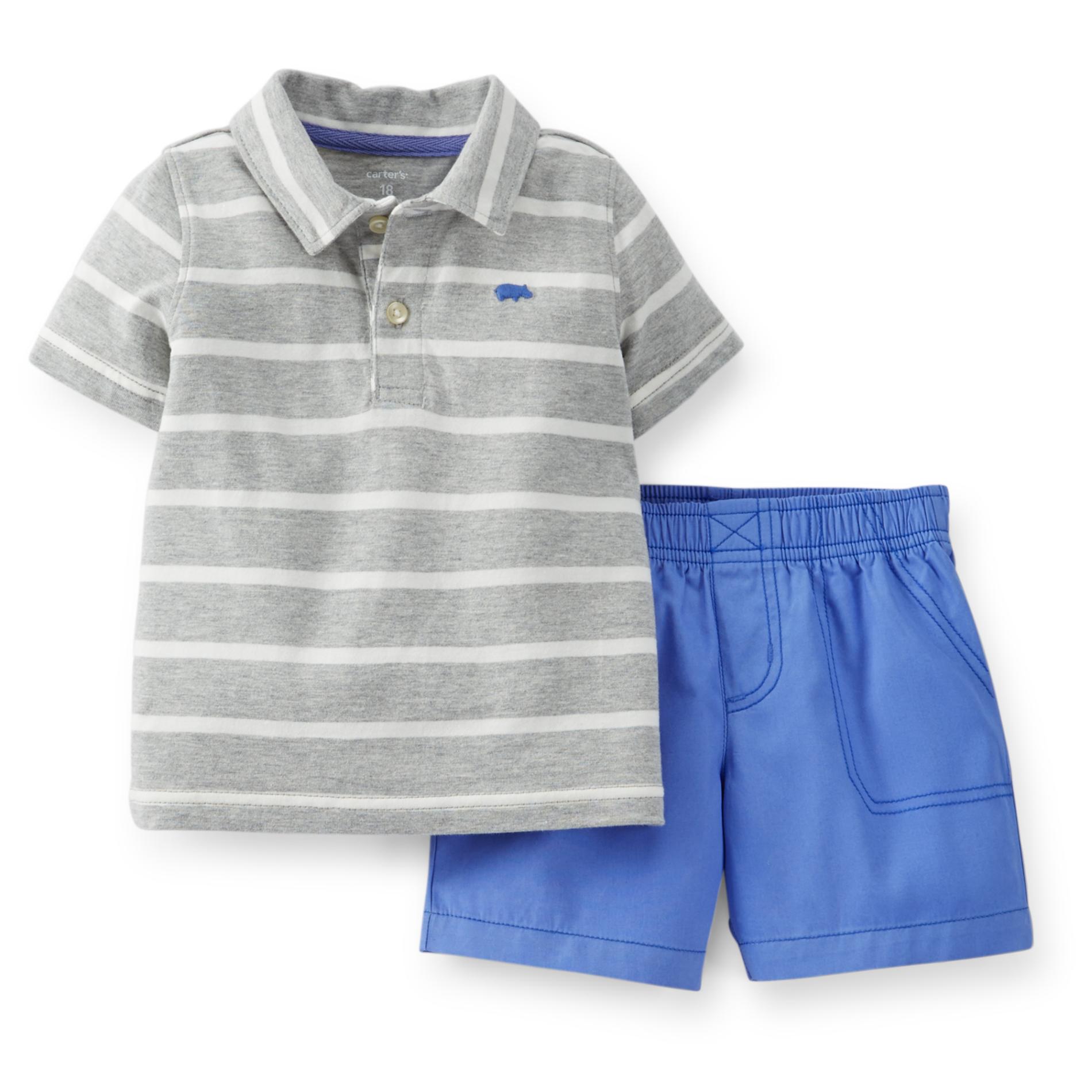Carter's Newborn  Infant & Todddler Boy's Polo Shirt & Shorts - Striped Hippo