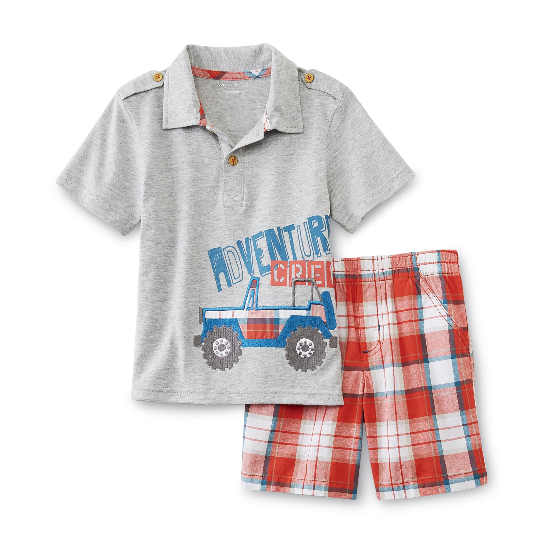 WonderKids Infant & Toddler Boy's Graphic Polo Shirt & Shorts - Plaid