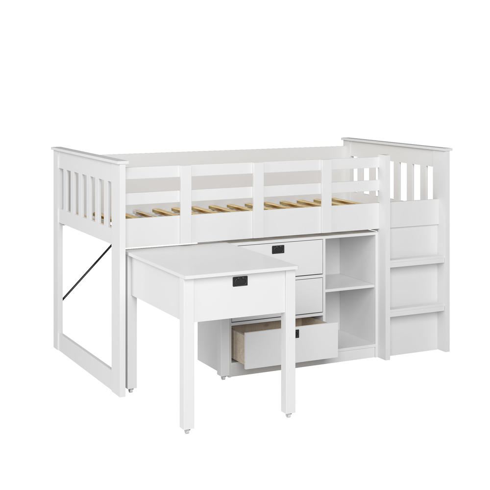 CorLiving Madison Single/Twin Loft Bed with Desk and Storage - White