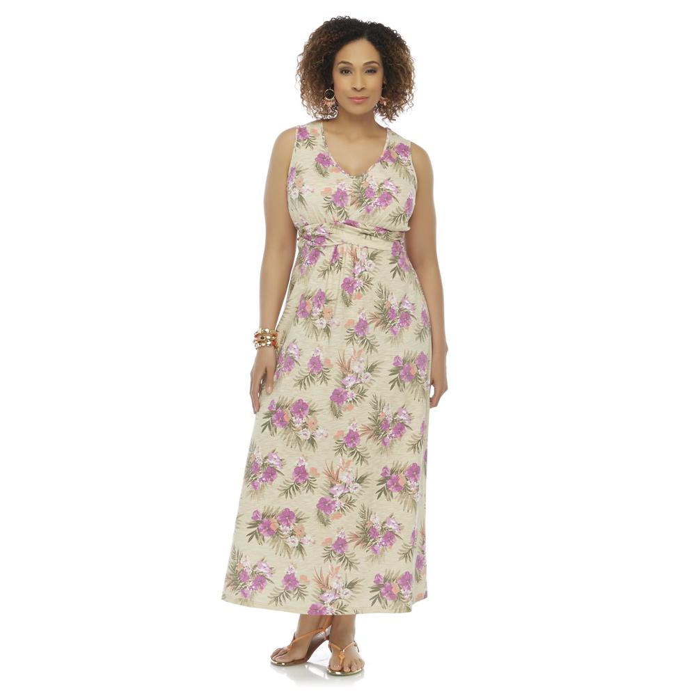 Basic Editions Women's Plus Sleeveless Maxi Dress - Floral