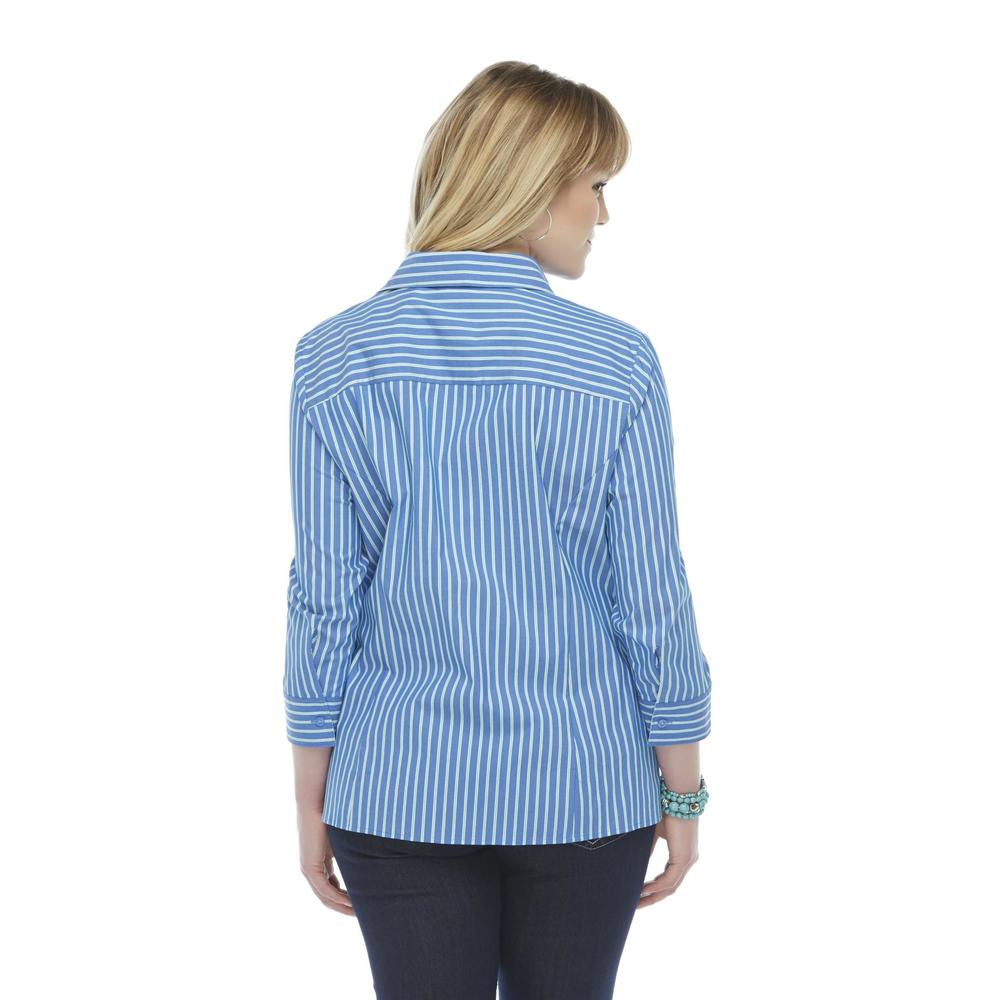 Basic Editions Women's Plus Easy Care Woven Blouse - Striped