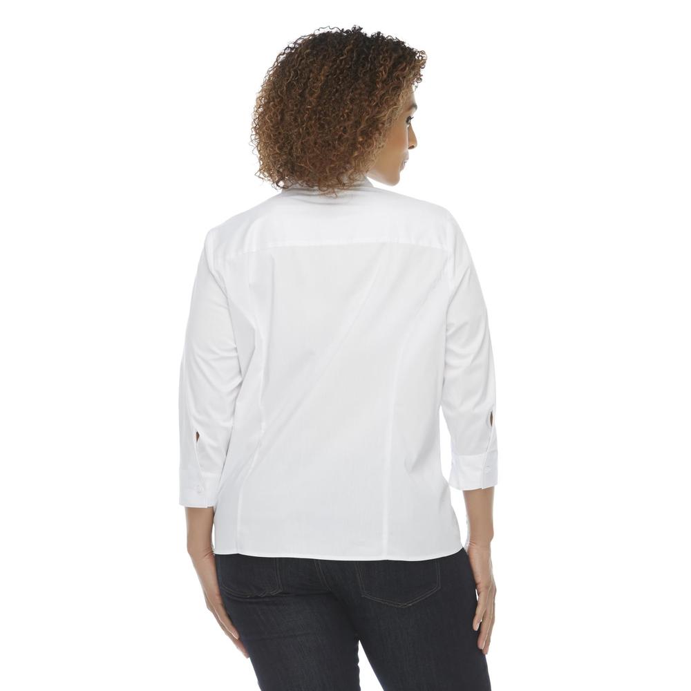 Basic Editions Women's Plus Easy Care Woven Blouse