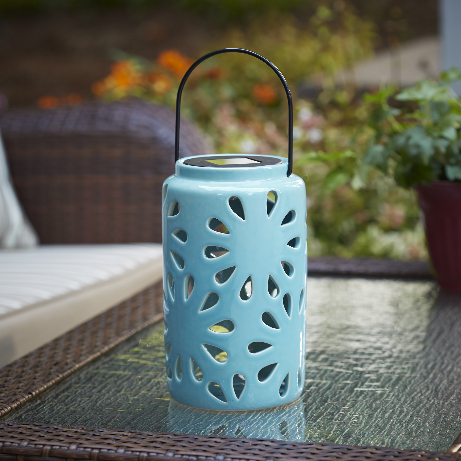 Opalhouse 3" Mini Ceramic Tea Light Outdoor Lantern Turquoise. New