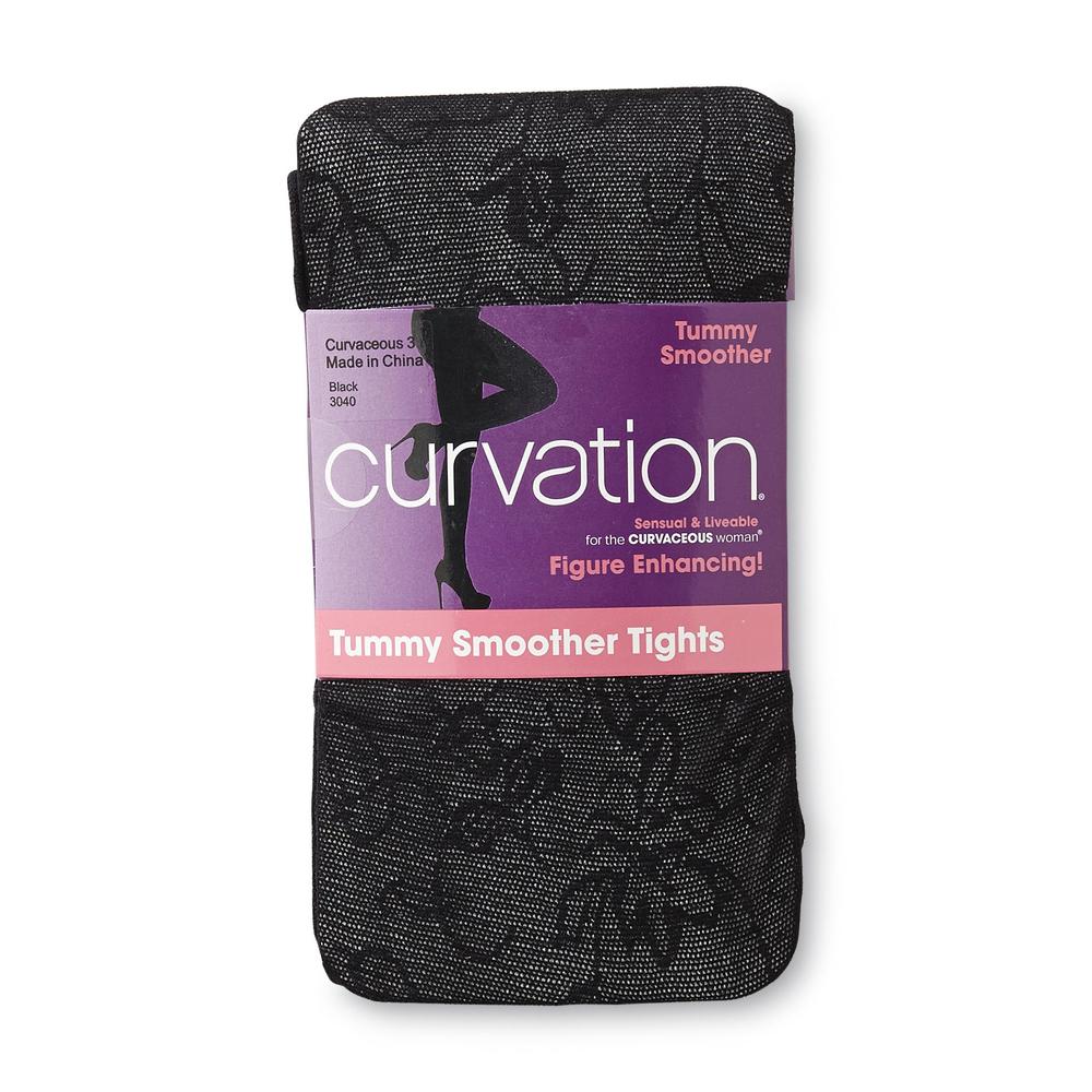 Curvation Women's Plus Tummy Smoother Tights - Floral Print