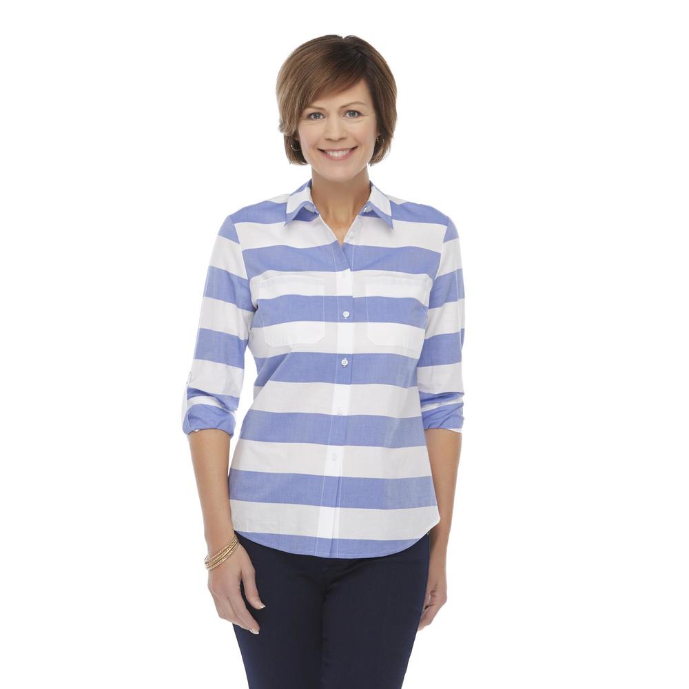 Jaclyn Smith Women's Fitted Button-Front Shirt - Striped