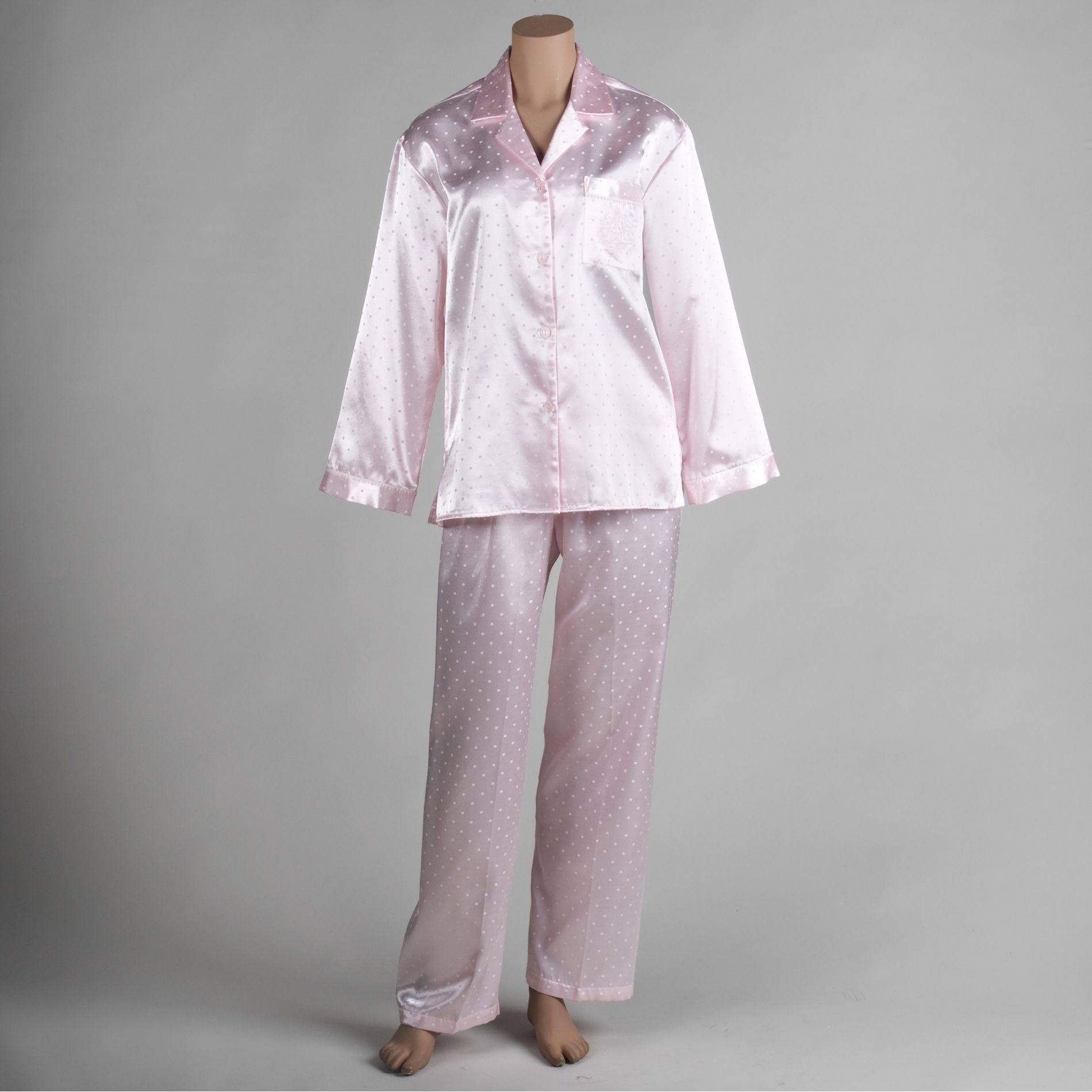 Heavenly Bodies by Miss Elaine Women's Polka Dot Print Satin Pajamas