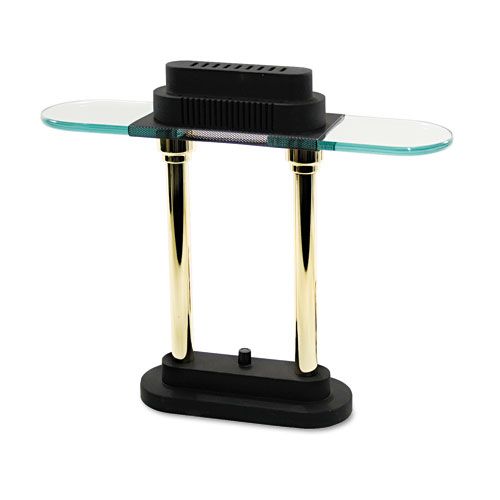 Ledu Halogen Desk Lamp, Black/Brass Base, Glass Shade