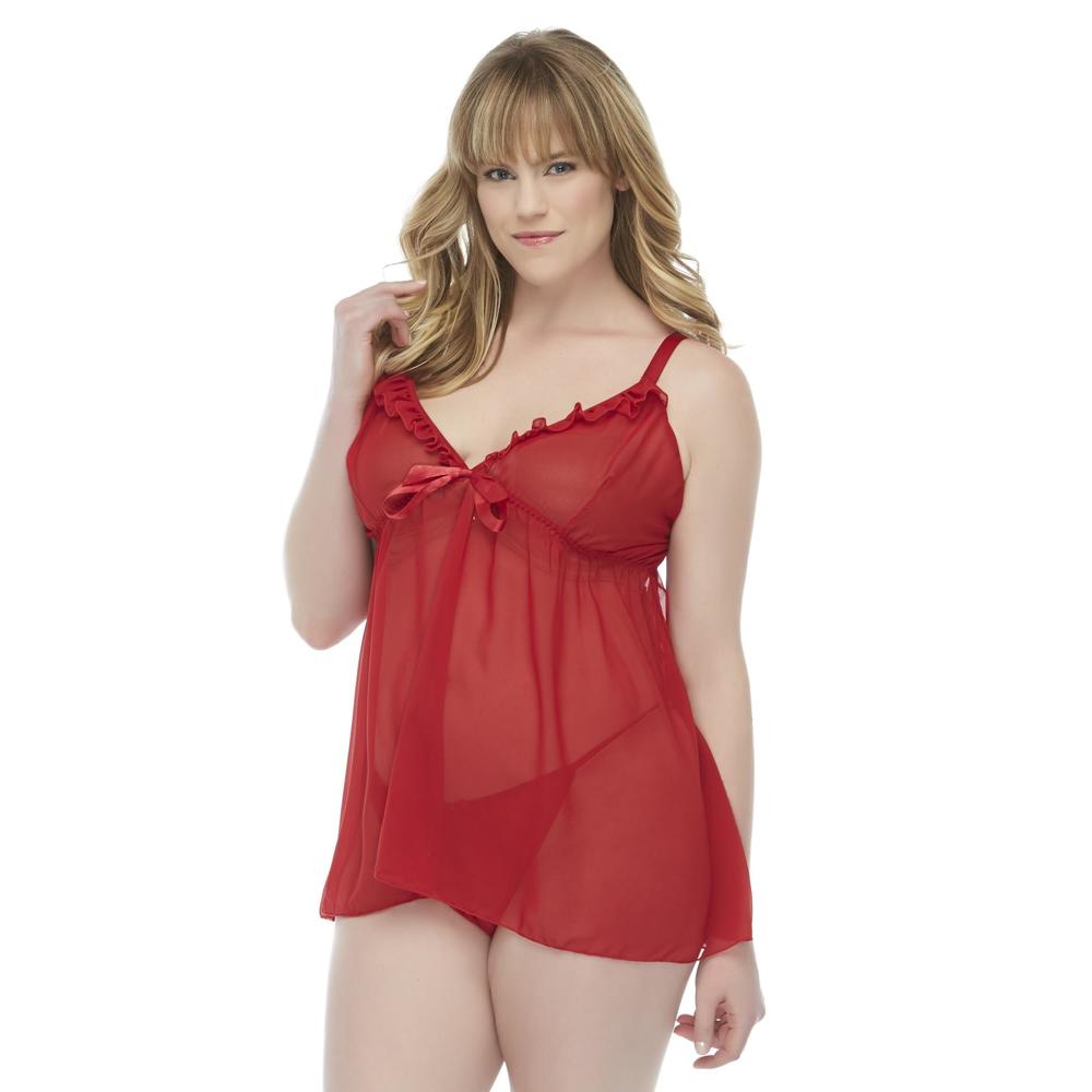 Passion Forever Women's Plus Babydoll Top & Thong