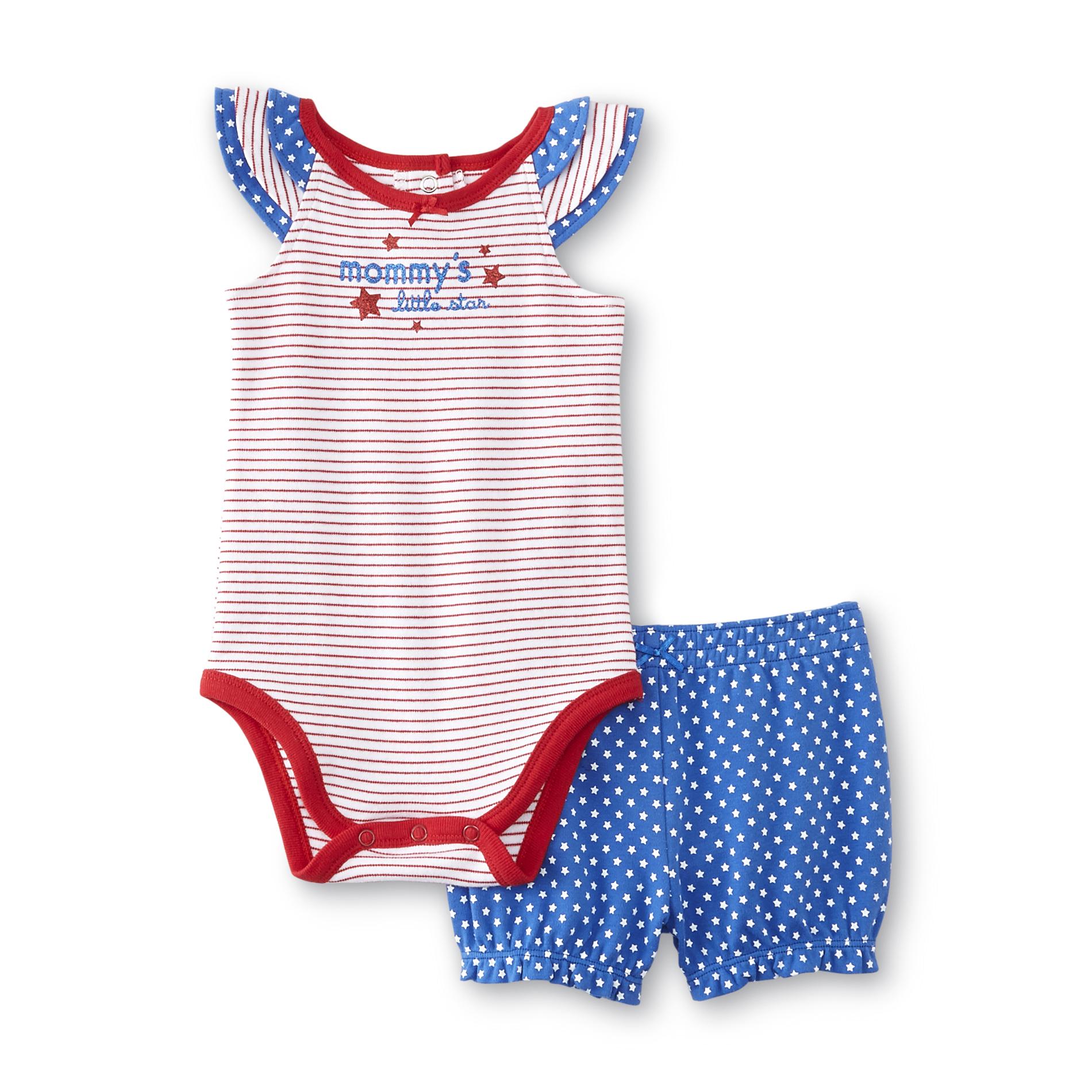 Small Wonders Newborn Girl's Sleeveless Bodysuit & Shorts - Stars & Stripes