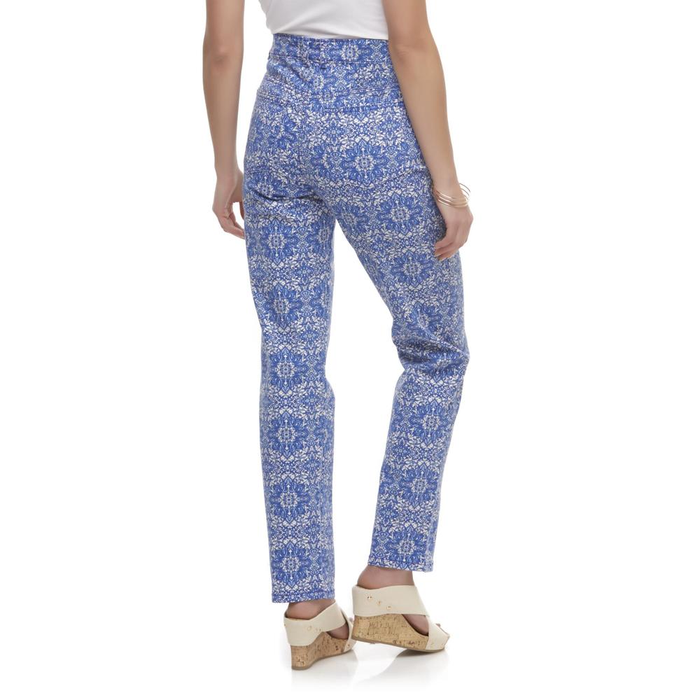 Basic Editions Women's Straight Leg Jeans - Floral Print