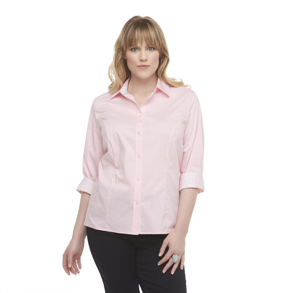 Basic Editions Women's Plus Easy Care Woven Blouse