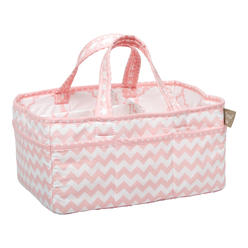Trend Lab Pink Sky Chevron Zig Zag Nursery Diaper Storage Caddy - Portable Organizing Fabric Tote Bag