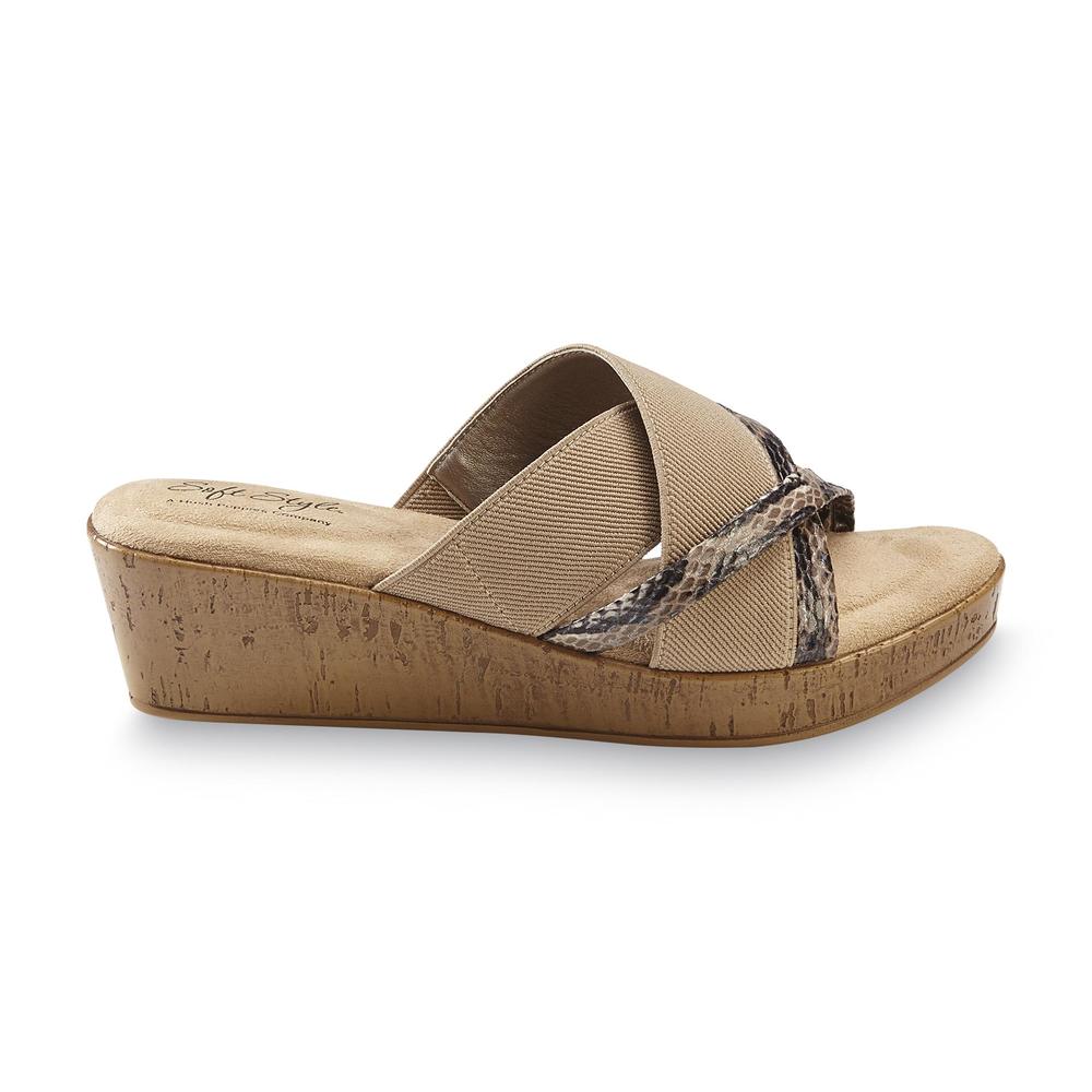 Soft Style by Hush Puppies Women's Jessie Nude/Snakeskin Wedge Sandal - Wide Width Available