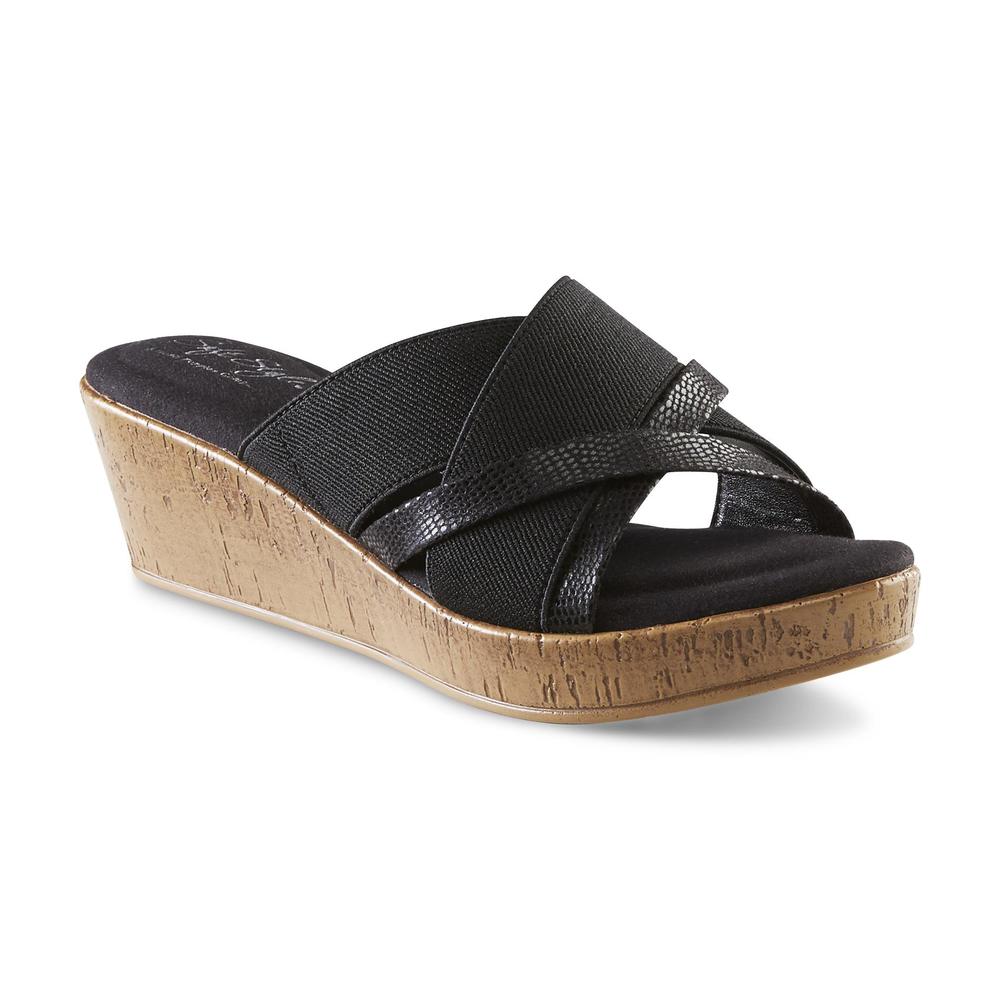 Soft Style by Hush Puppies Women's Jessie Black/Snakeskin Wedge Sandal - Wide Width Available